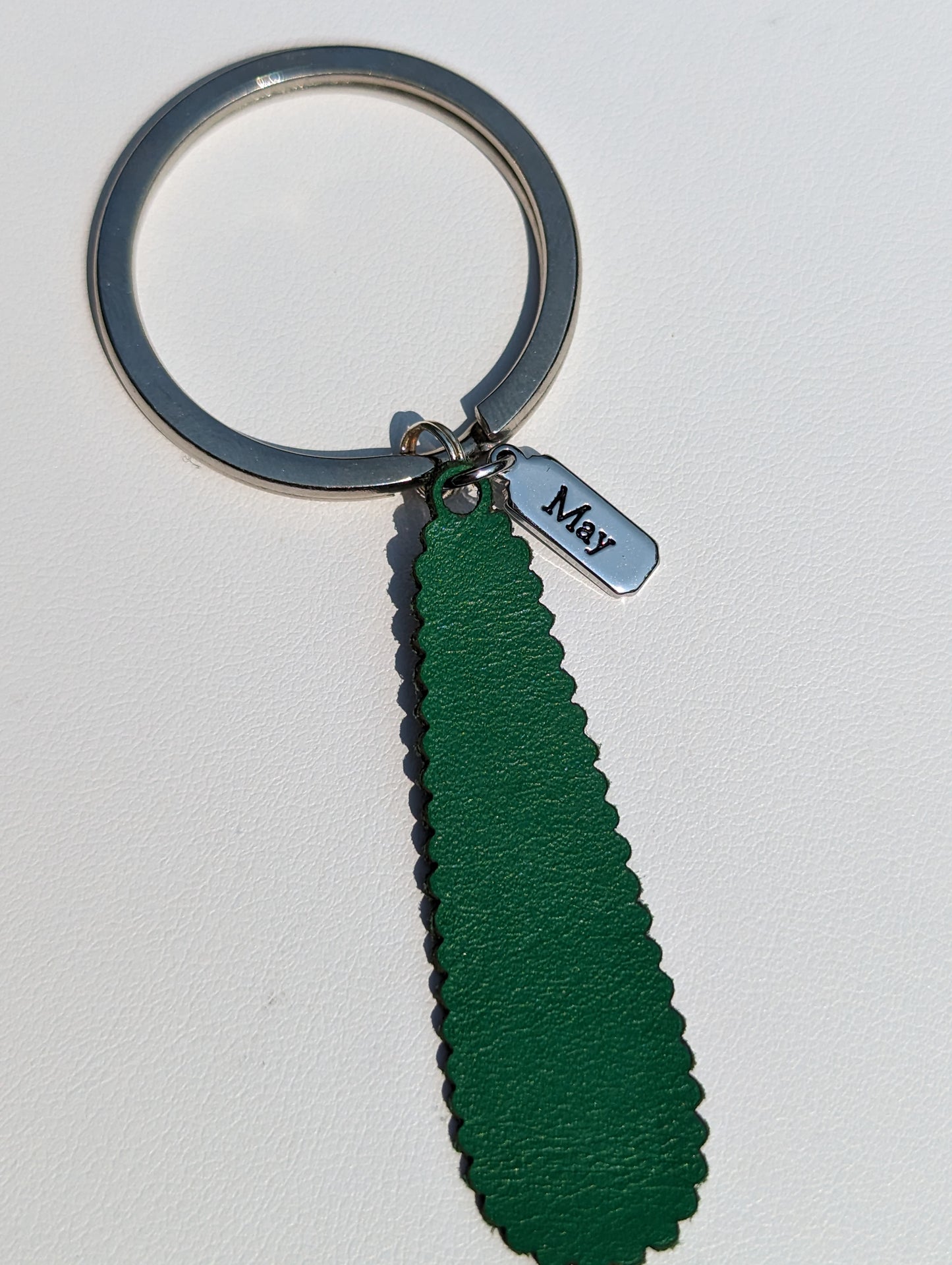 Keyring with Green Leather Teardrop