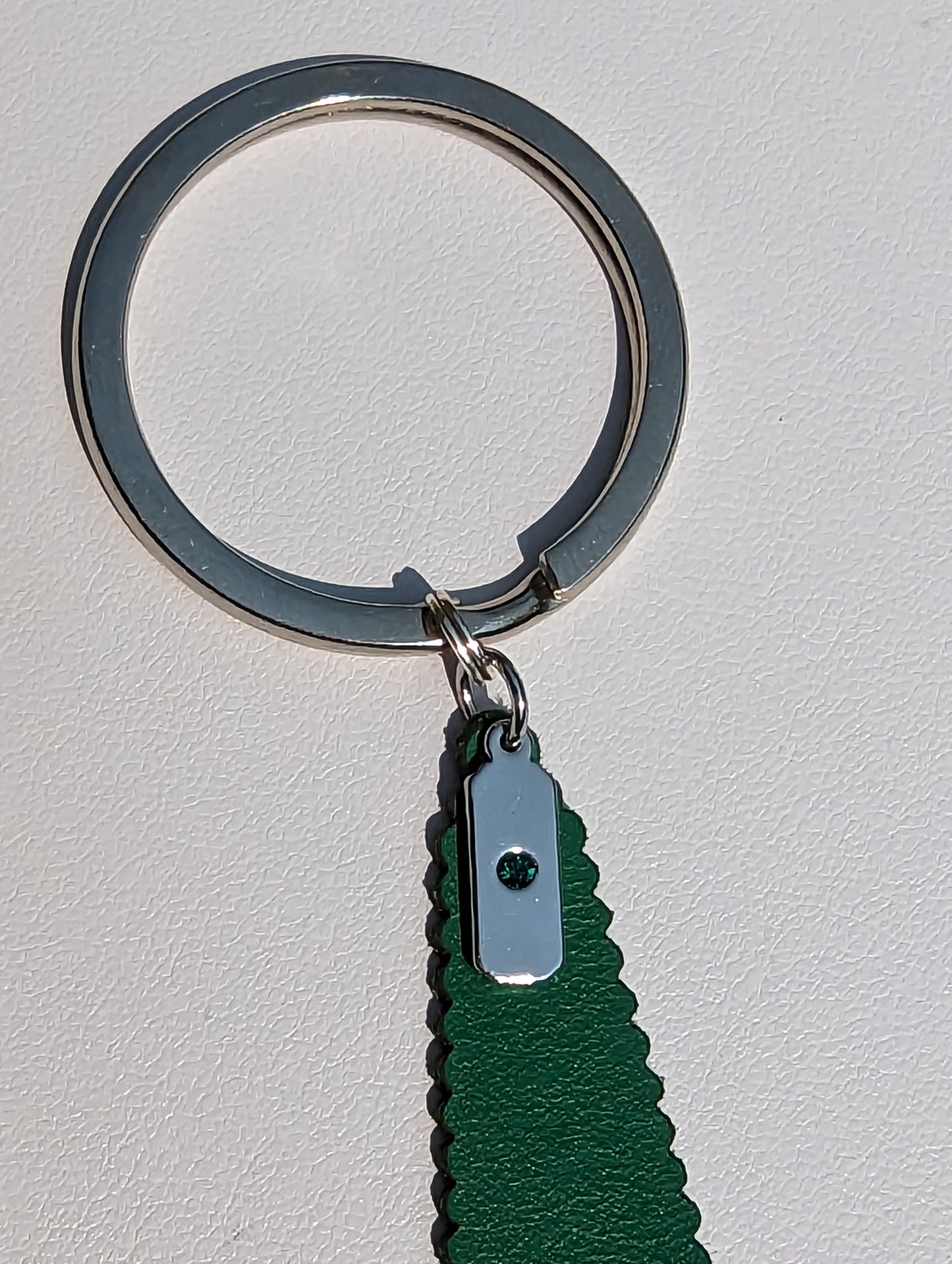 Keyring with Green Leather Teardrop