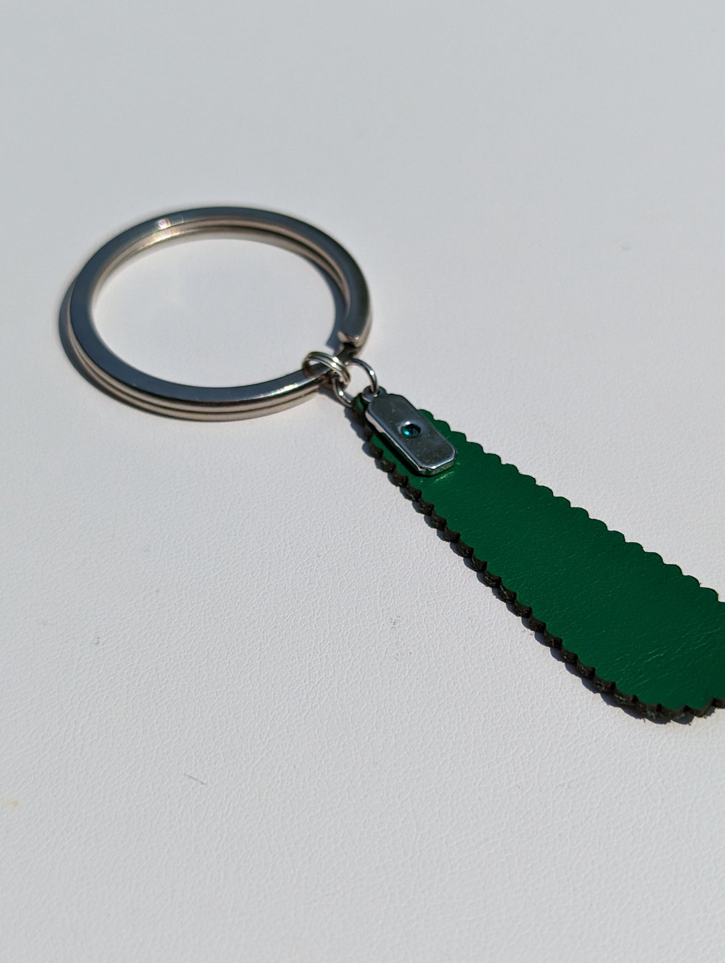 Keyring with Green Leather Teardrop