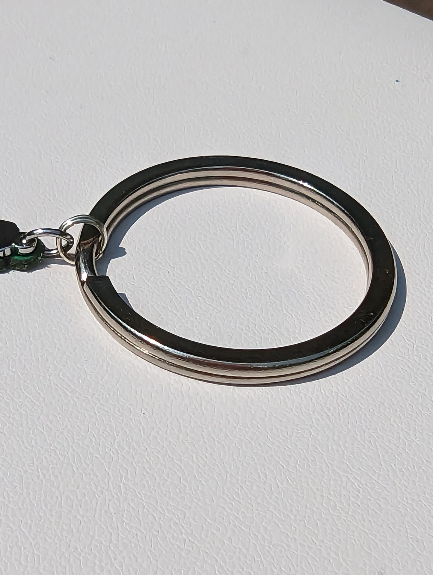 Keyring with Green Leather Teardrop