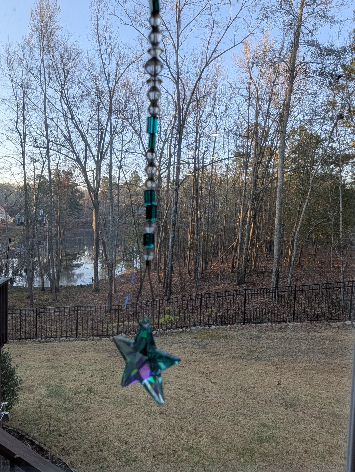 Green Faceted Crystal Star Suncatcher