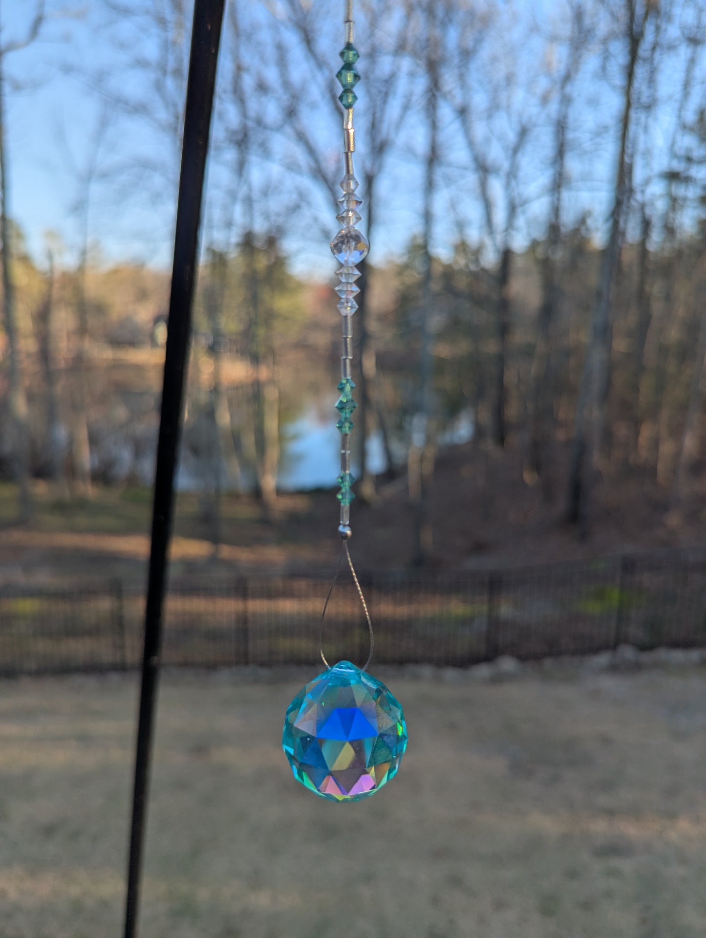 Green Faceted Crystal Ball Suncatcher