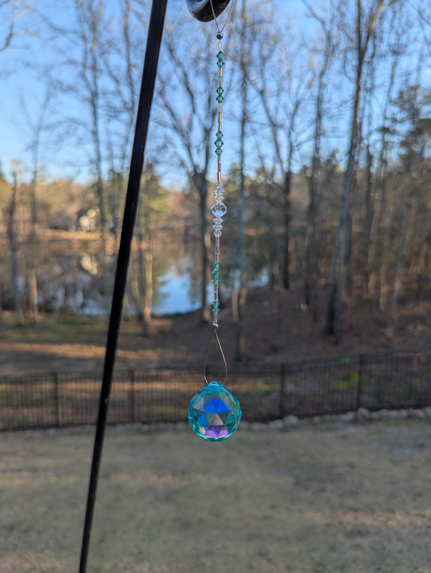 Green Faceted Crystal Ball Suncatcher