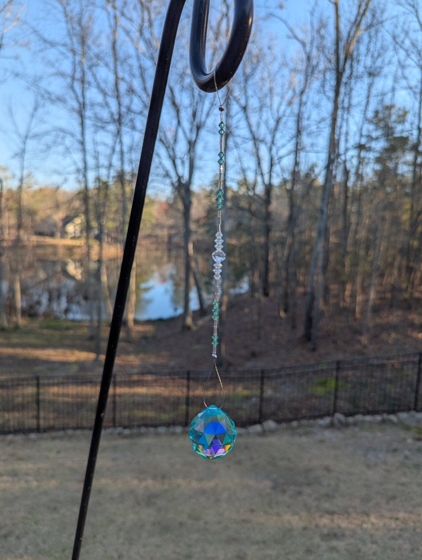 Green Faceted Crystal Ball Suncatcher