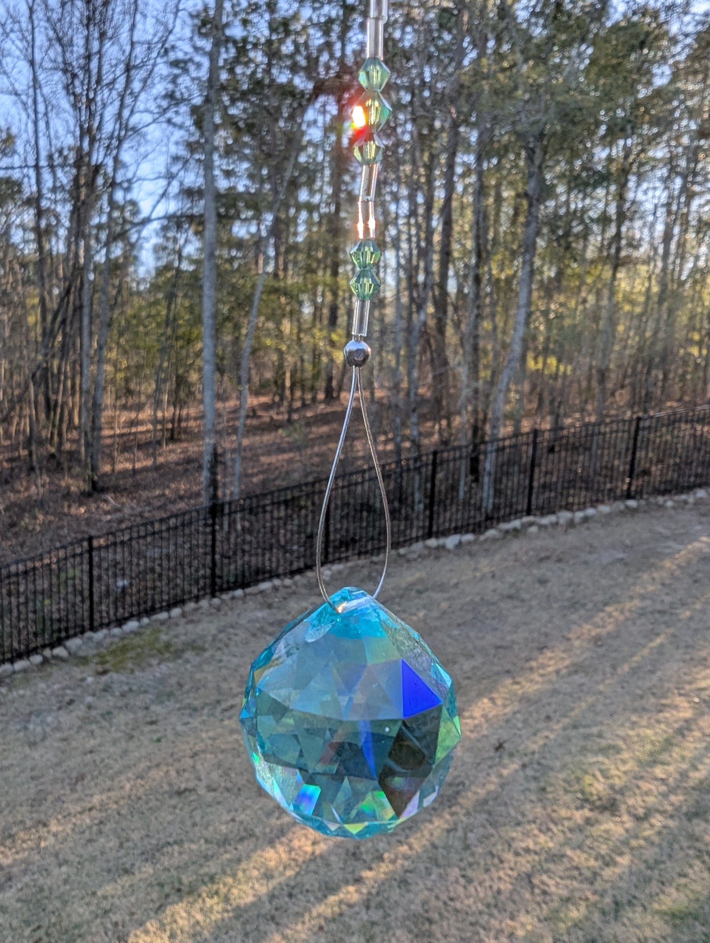Green Faceted Crystal Ball Suncatcher