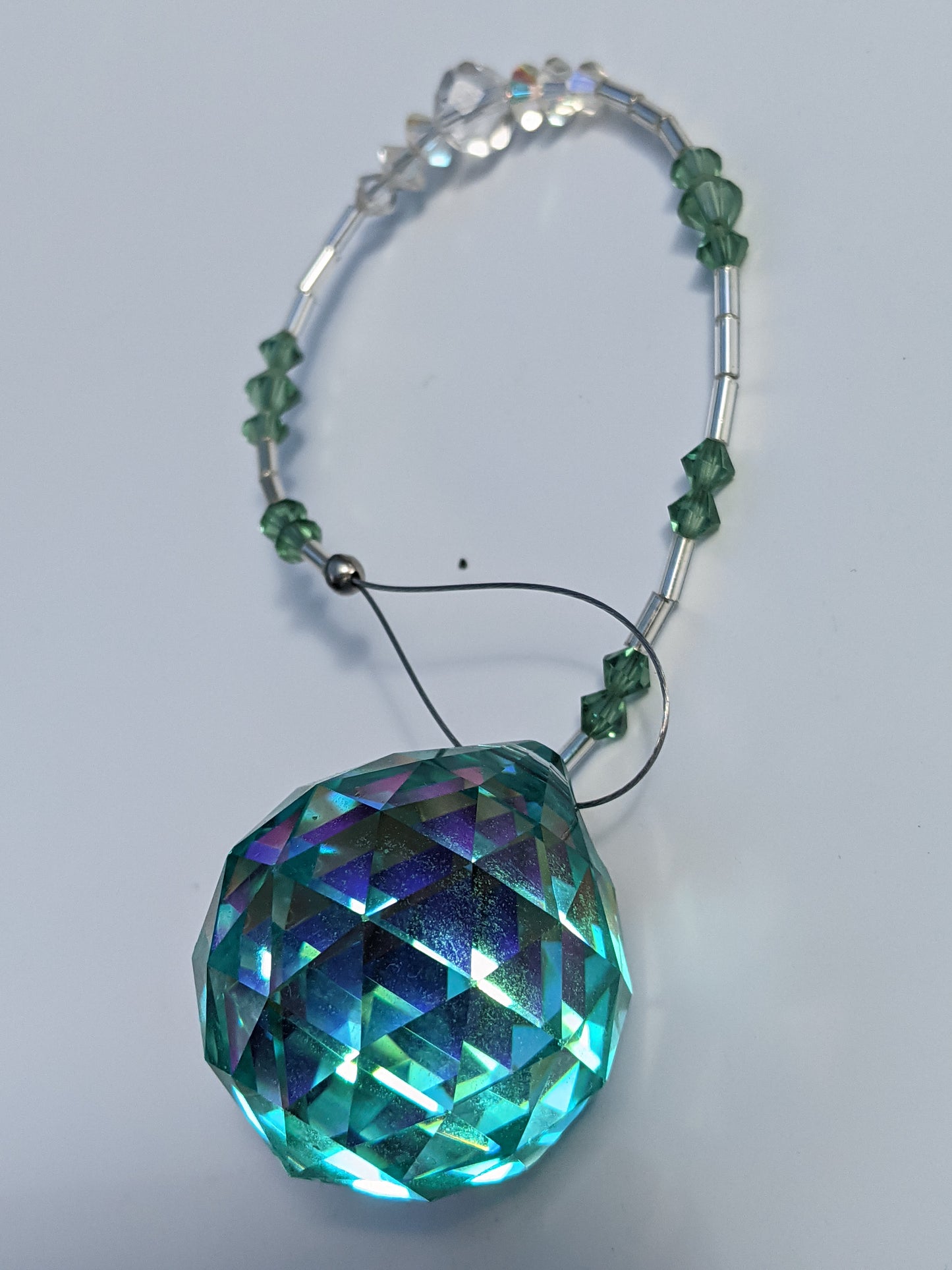 Green Faceted Crystal Ball Suncatcher