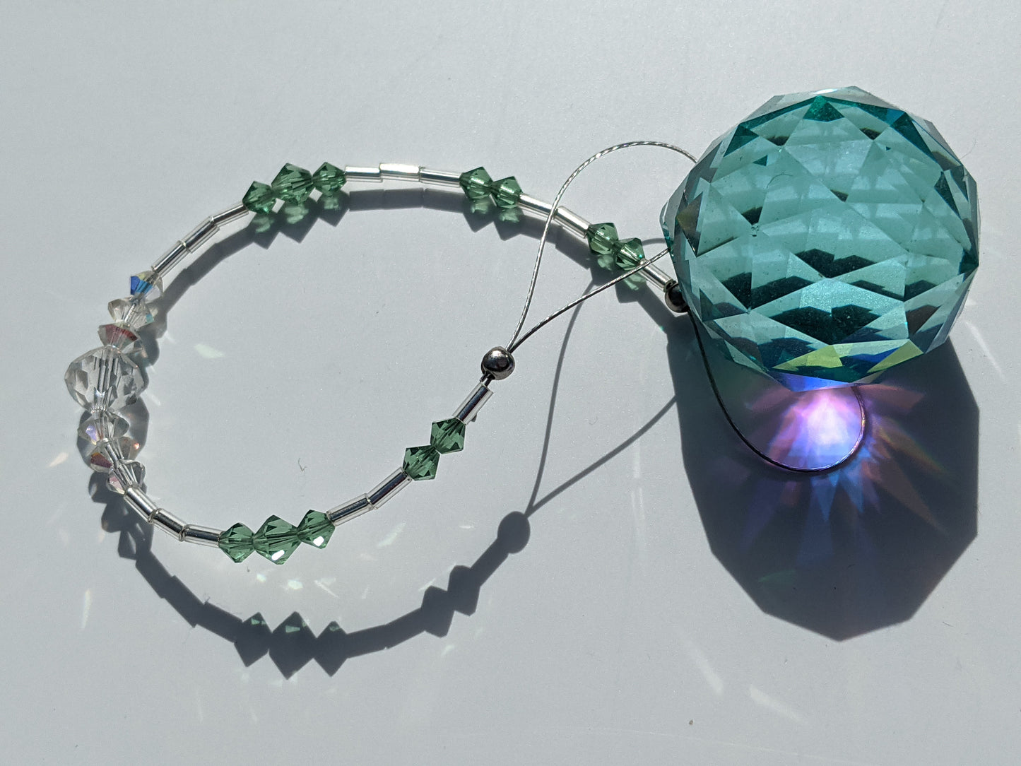 Green Faceted Crystal Ball Suncatcher