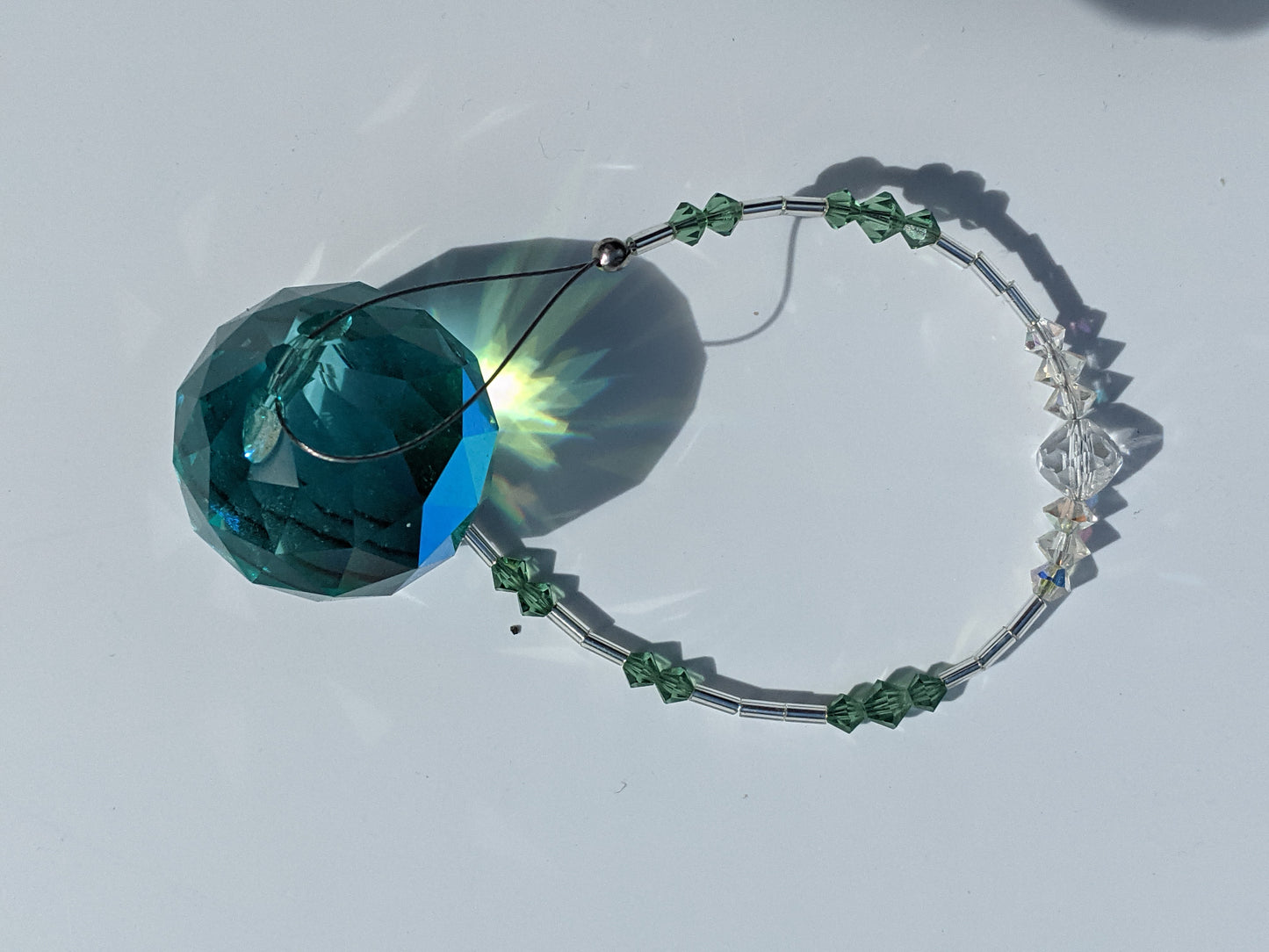 Green Faceted Crystal Ball Suncatcher