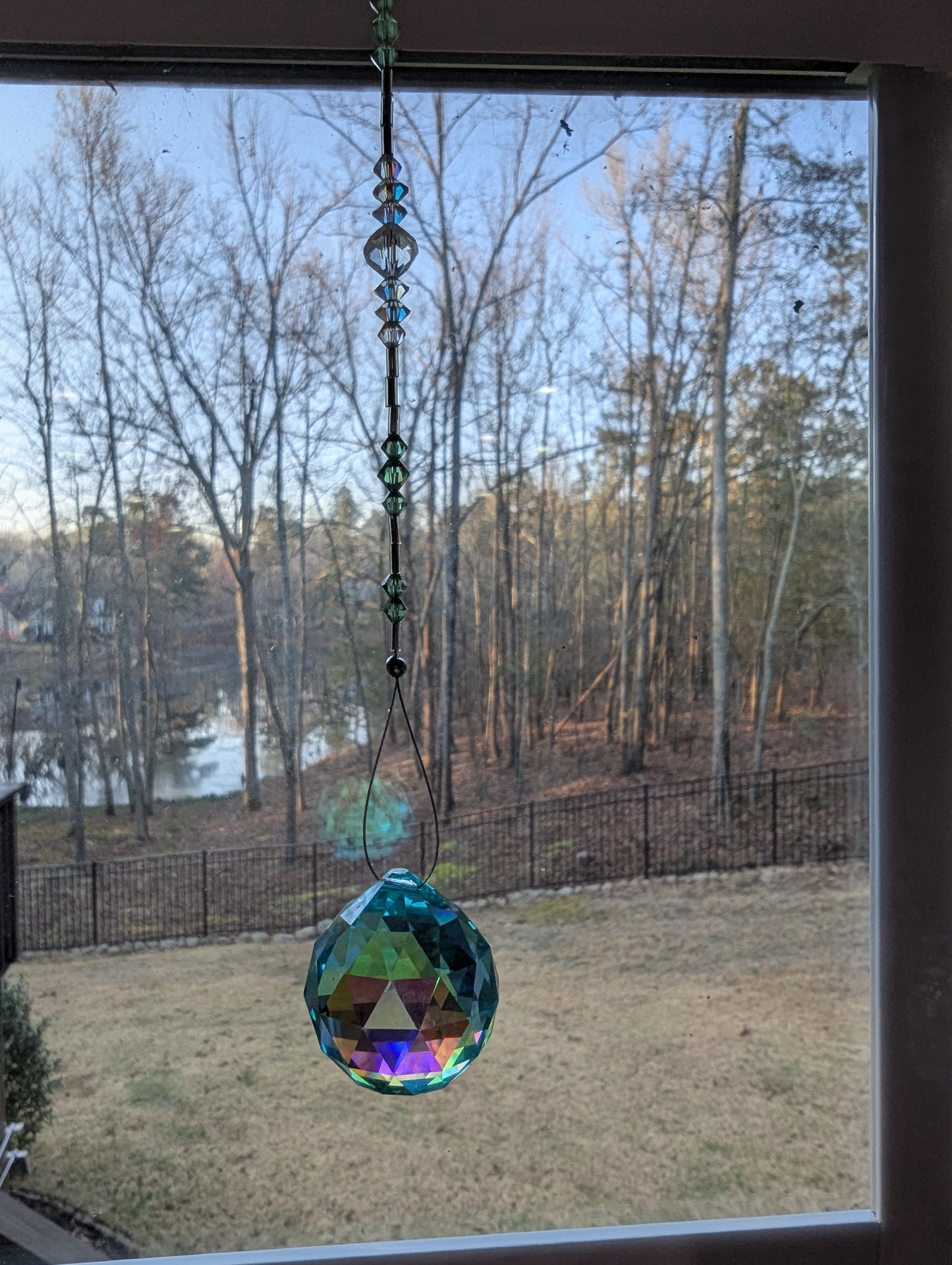Green Faceted Crystal Ball Suncatcher