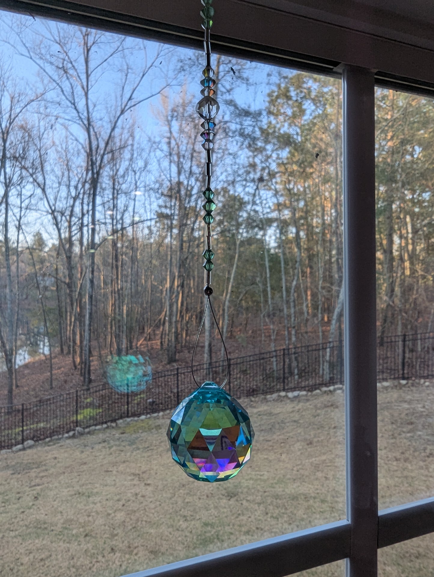 Green Faceted Crystal Ball Suncatcher