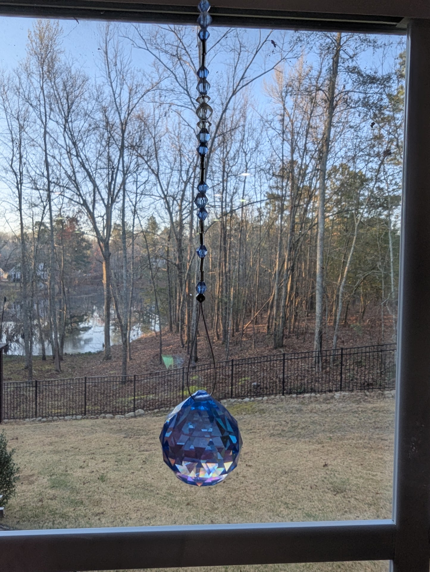 Blue Faceted Crystal Ball Suncatcher