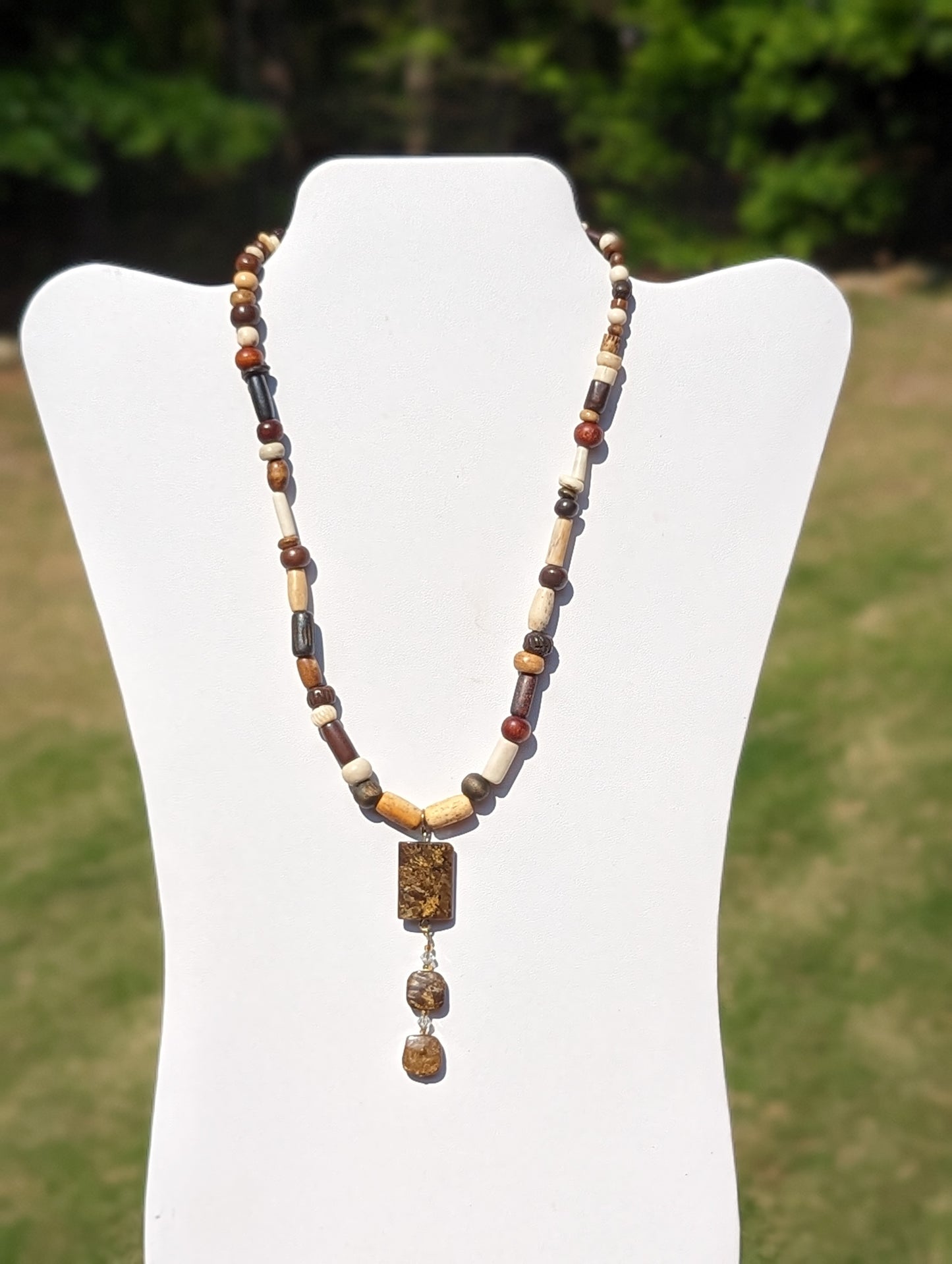 Cobra Jasper Pendant on Wooden Bead Necklace
