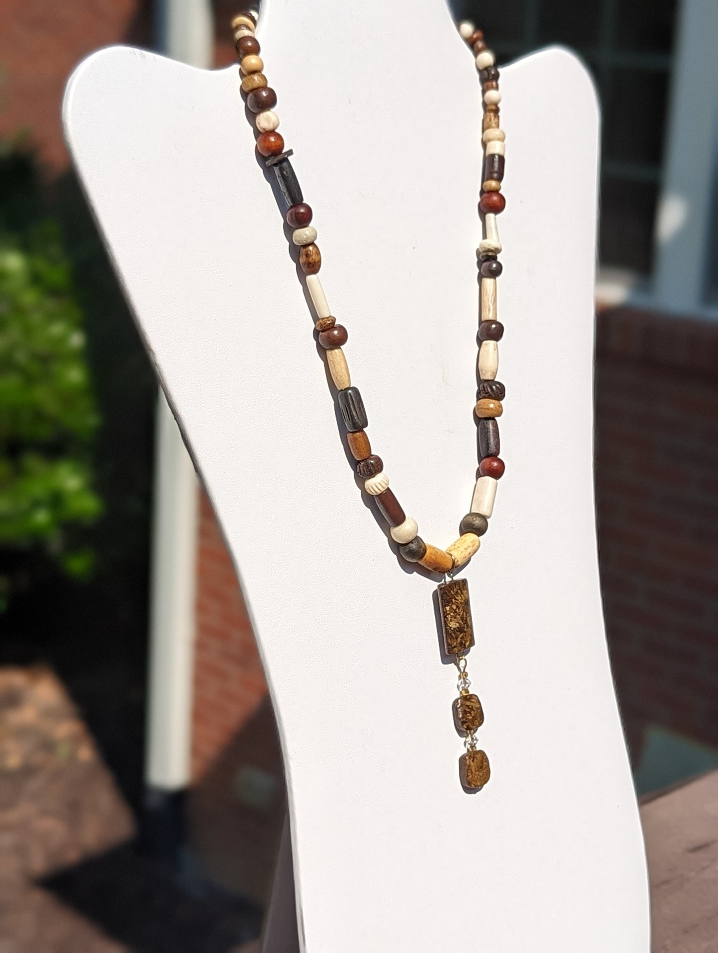 Cobra Jasper Pendant on Wooden Bead Necklace
