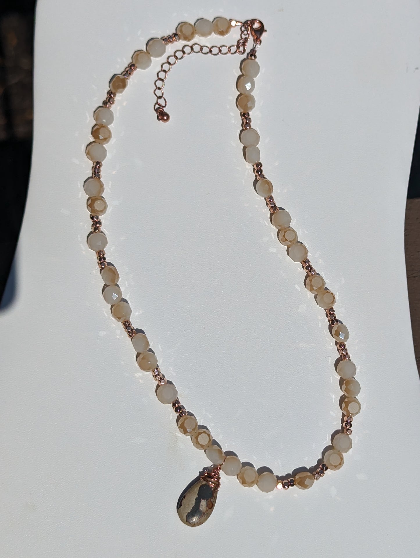 Wire-wrapped Painted Jasper Pendant on Beaded Necklace