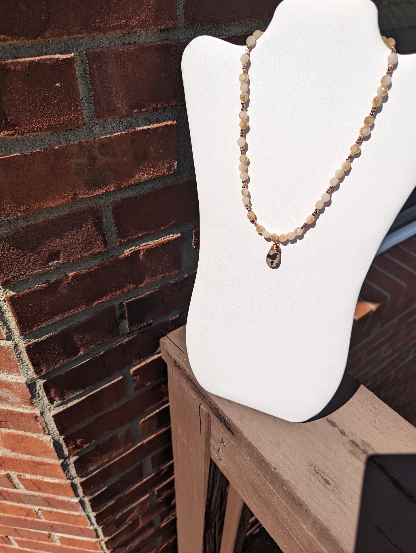 Wire-wrapped Painted Jasper Pendant on Beaded Necklace