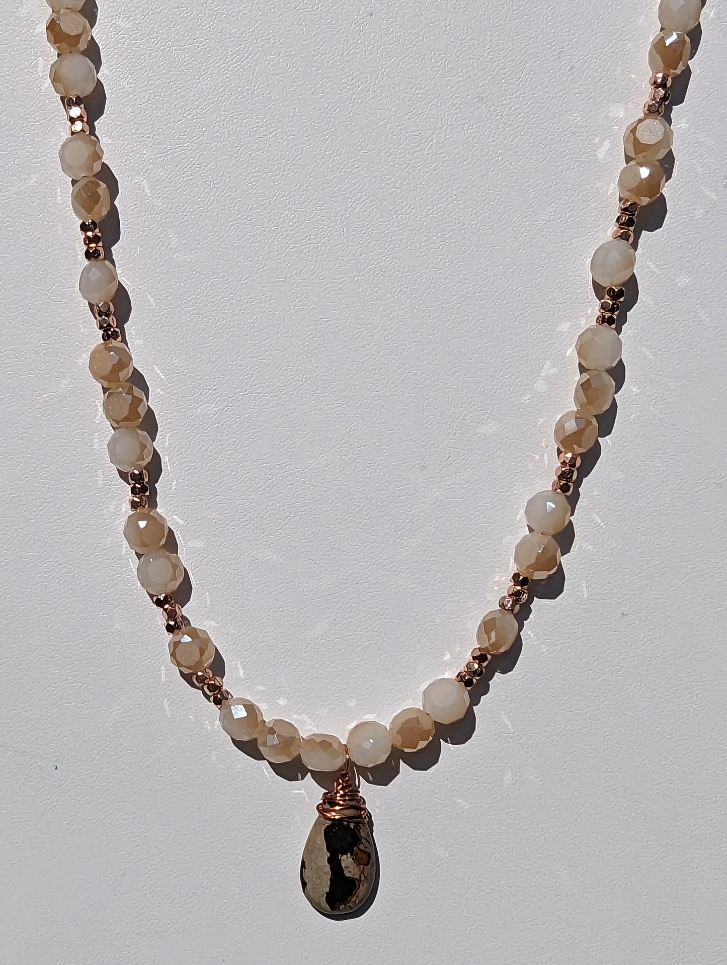 Wire-wrapped Painted Jasper Pendant on Beaded Necklace