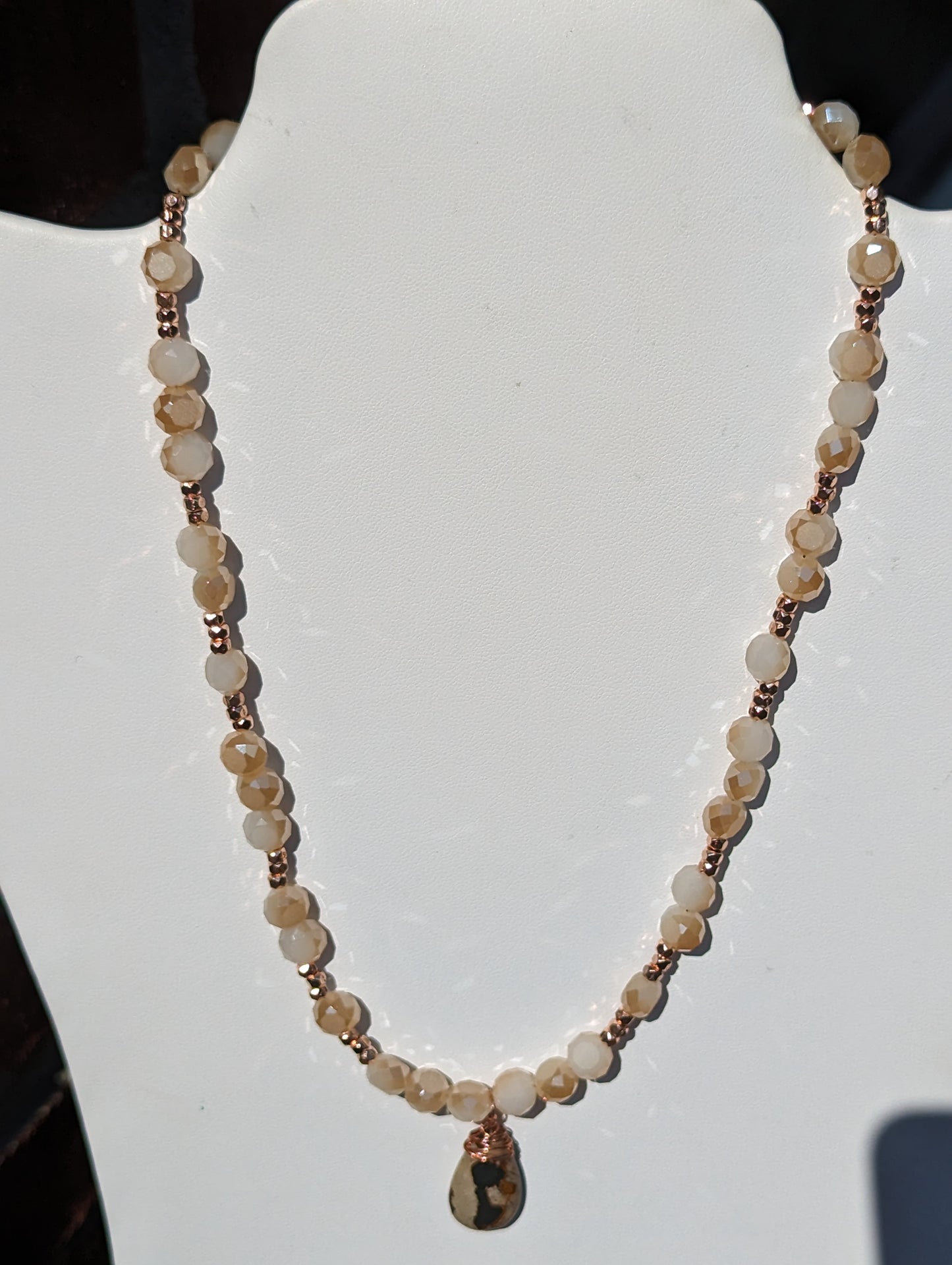 Wire-wrapped Painted Jasper Pendant on Beaded Necklace