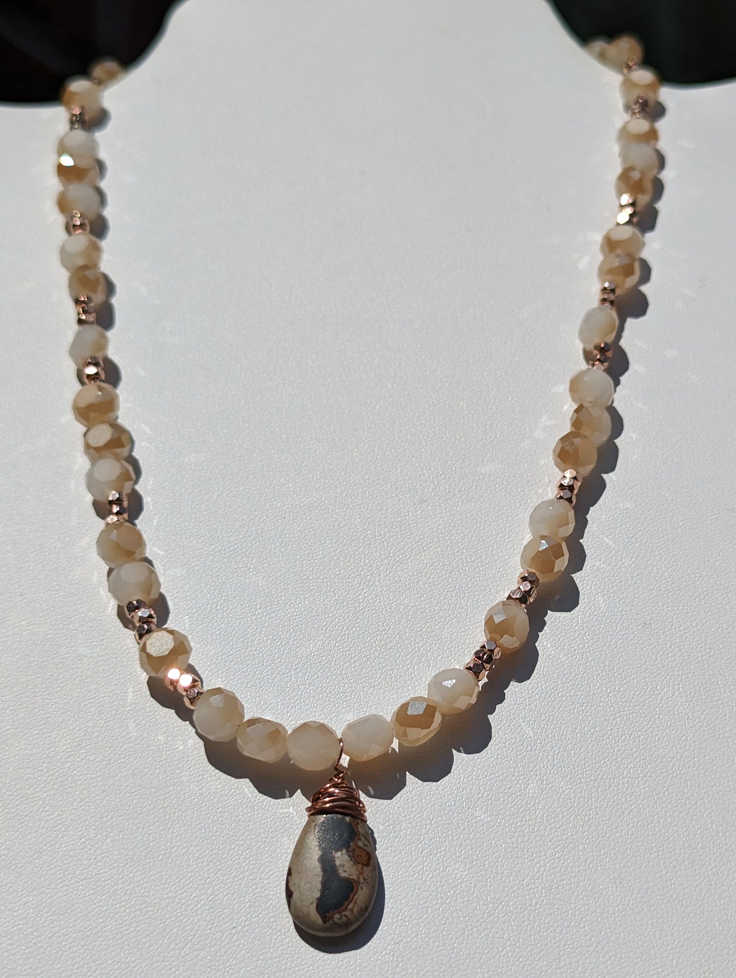 Wire-wrapped Painted Jasper Pendant on Beaded Necklace