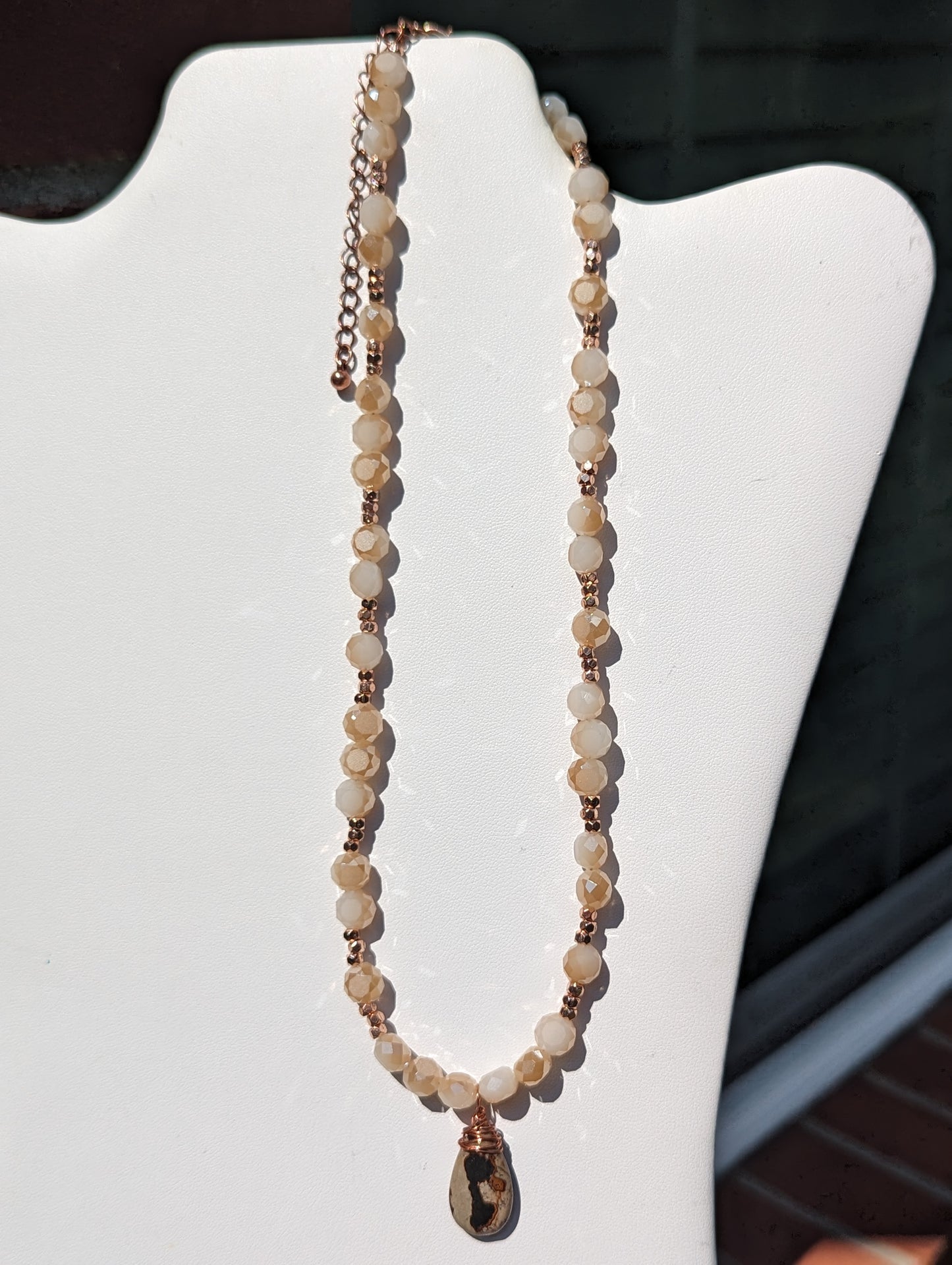 Wire-wrapped Painted Jasper Pendant on Beaded Necklace