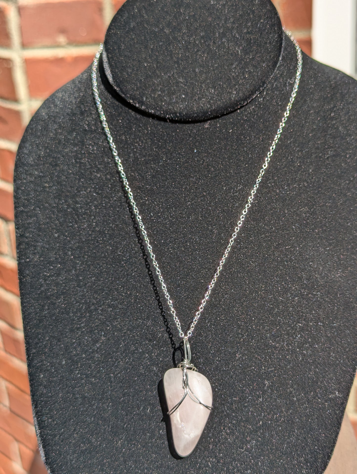 Wire-wrapped Rose Quartz Pendant on Chain Necklace