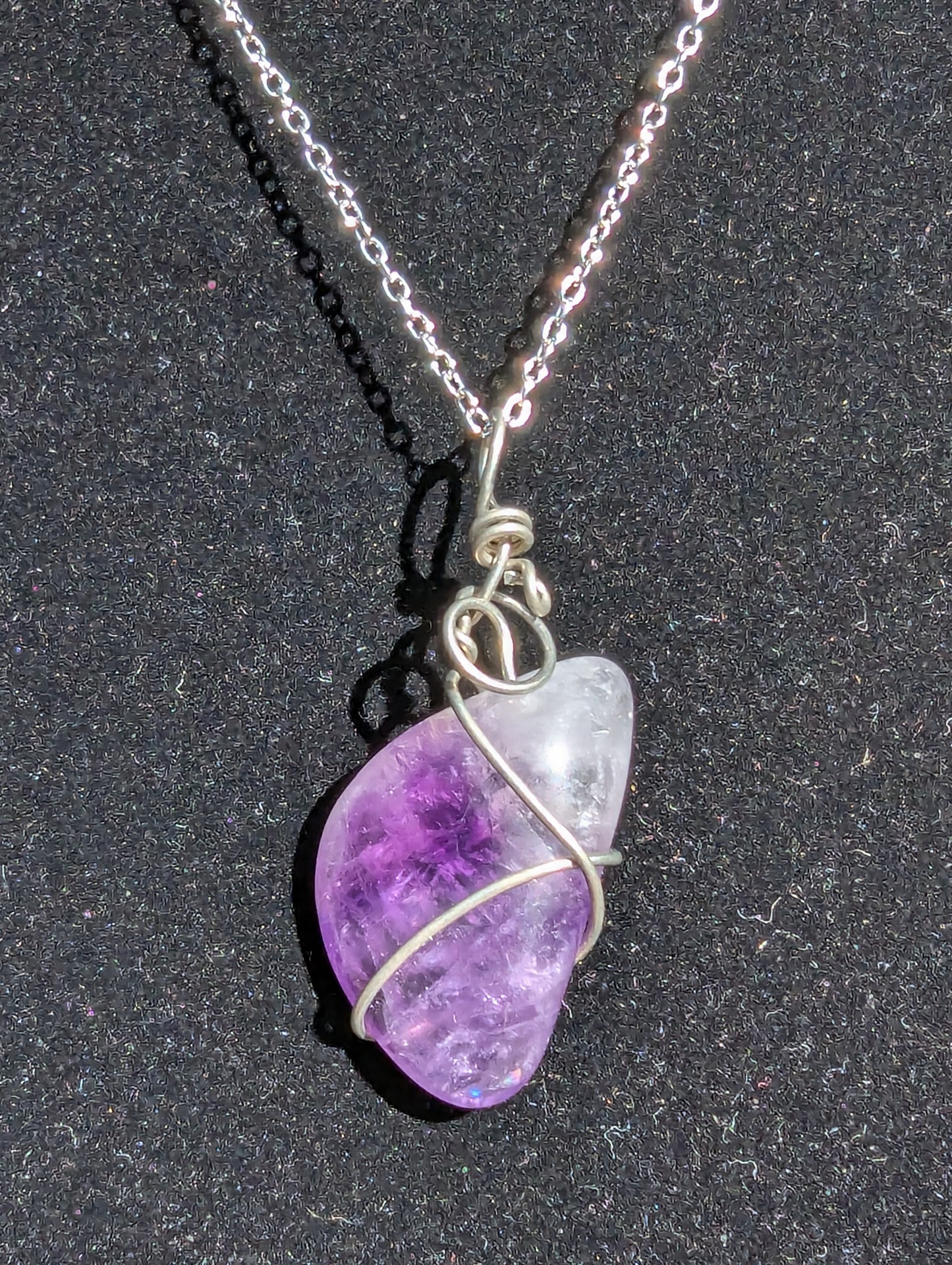 Wire-wrapped Amethyst Pendant on Chain Necklace