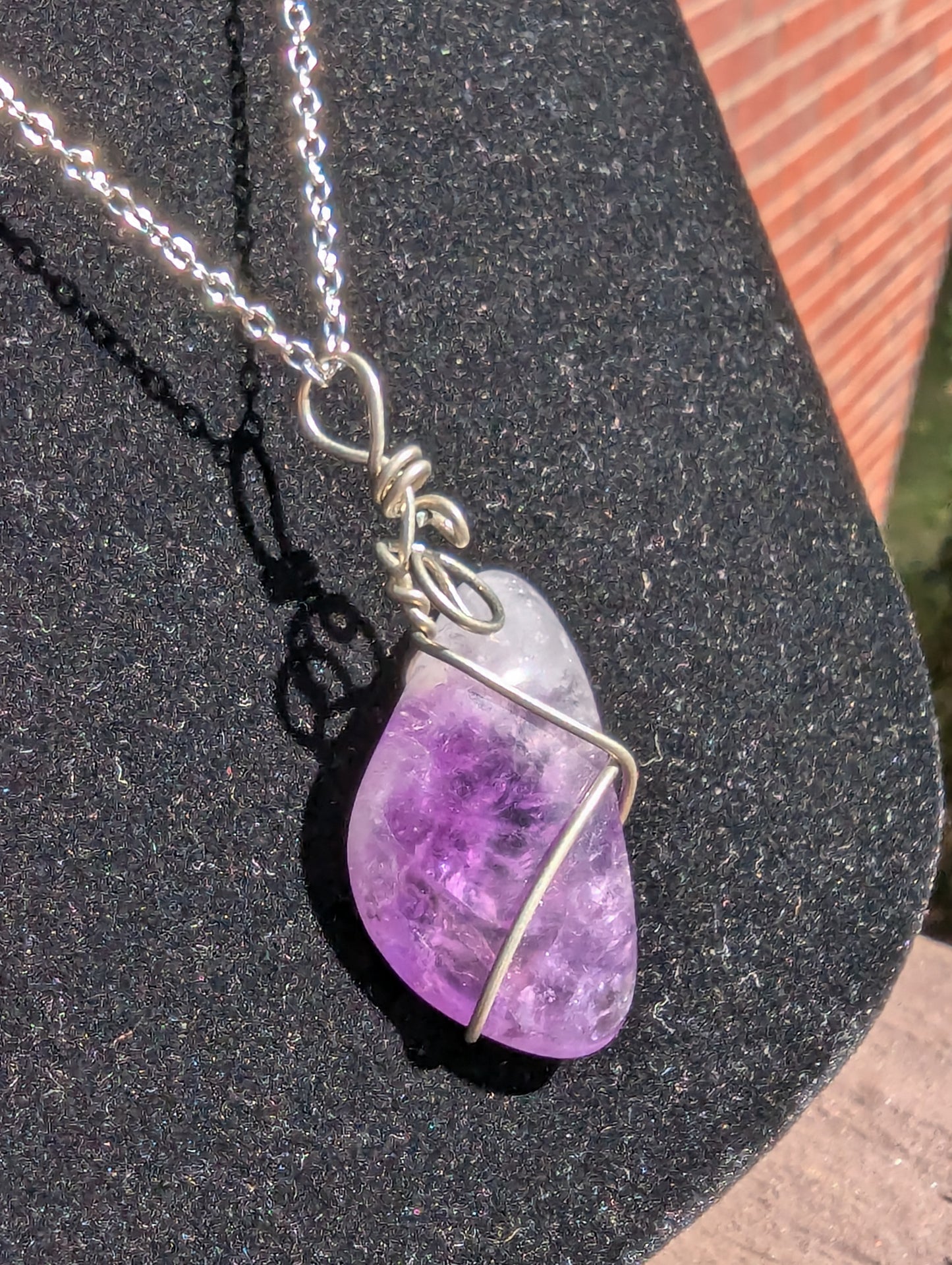 Wire-wrapped Amethyst Pendant on Chain Necklace