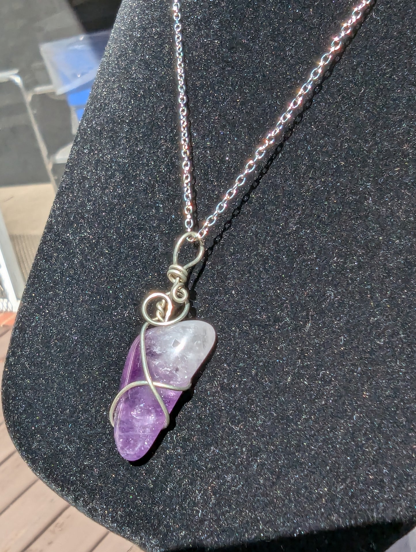 Wire-wrapped Amethyst Pendant on Chain Necklace