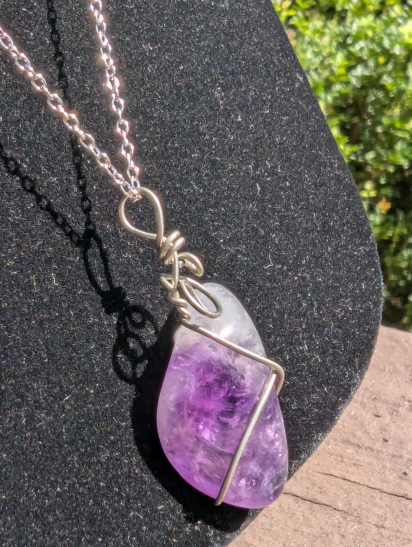 Wire-wrapped Amethyst Pendant on Chain Necklace