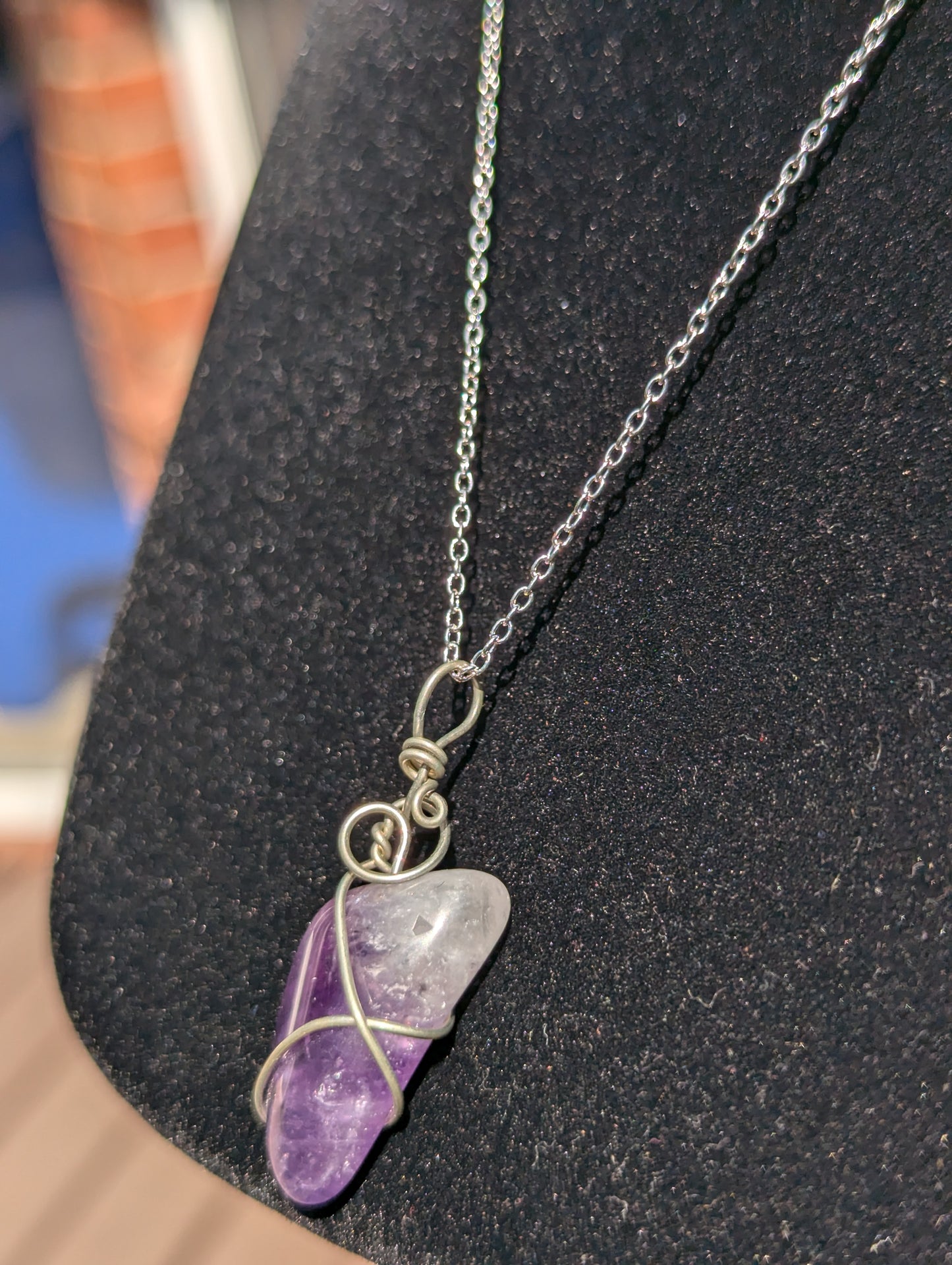 Wire-wrapped Amethyst Pendant on Chain Necklace