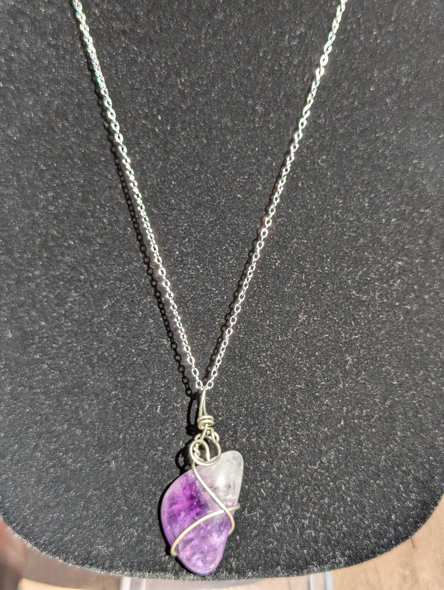 Wire-wrapped Amethyst Pendant on Chain Necklace