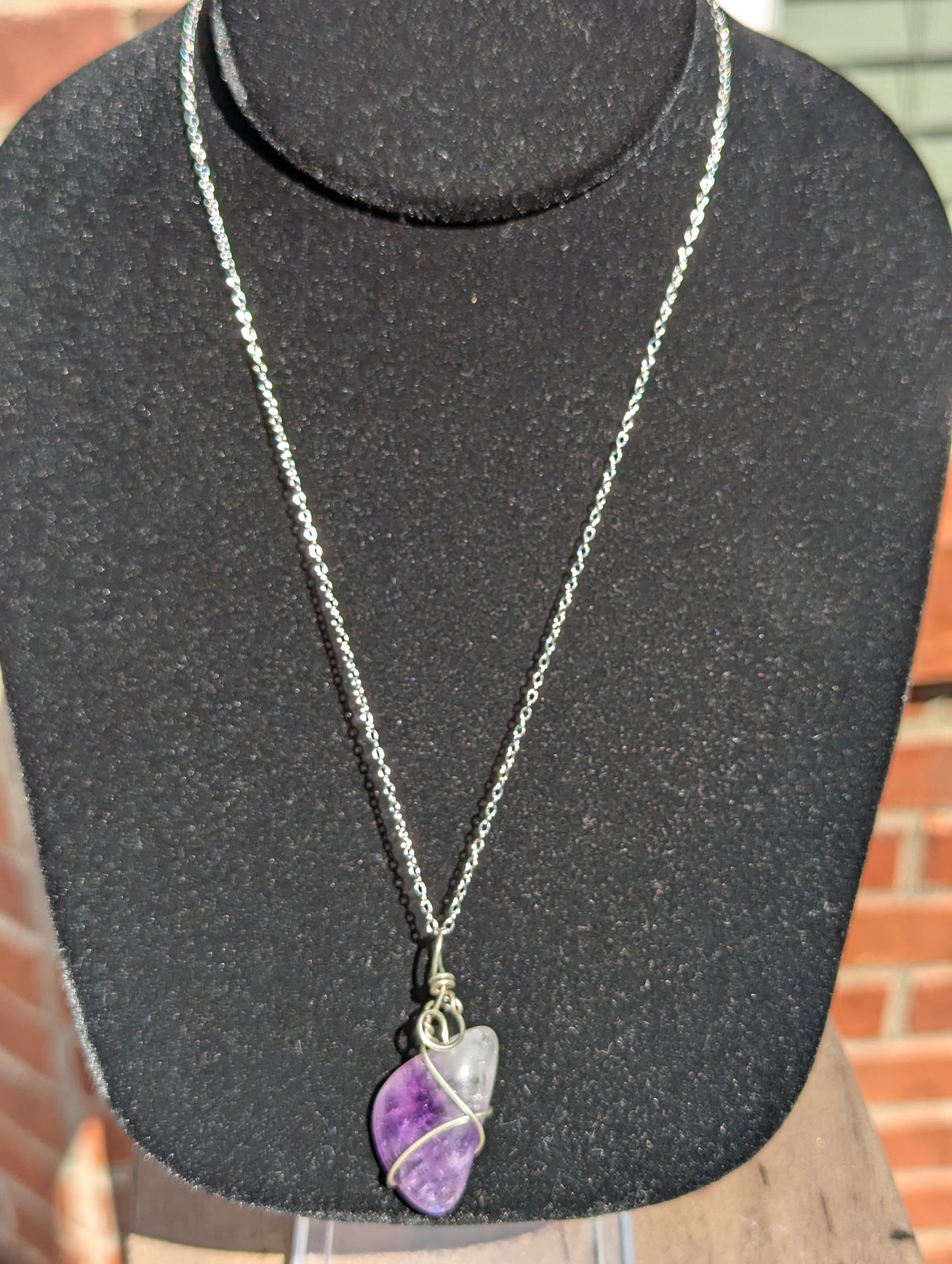 Wire-wrapped Amethyst Pendant on Chain Necklace