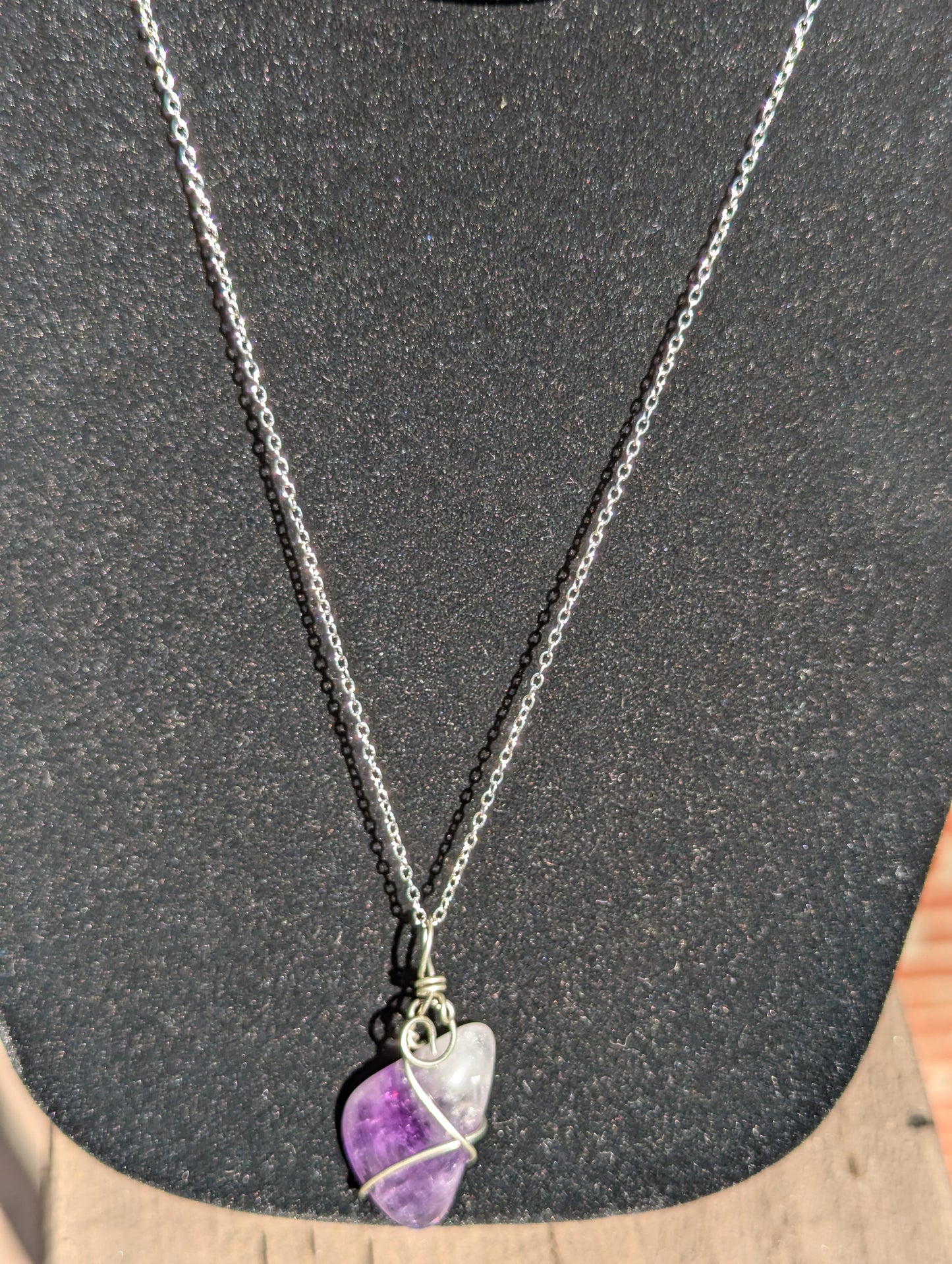Wire-wrapped Amethyst Pendant on Chain Necklace