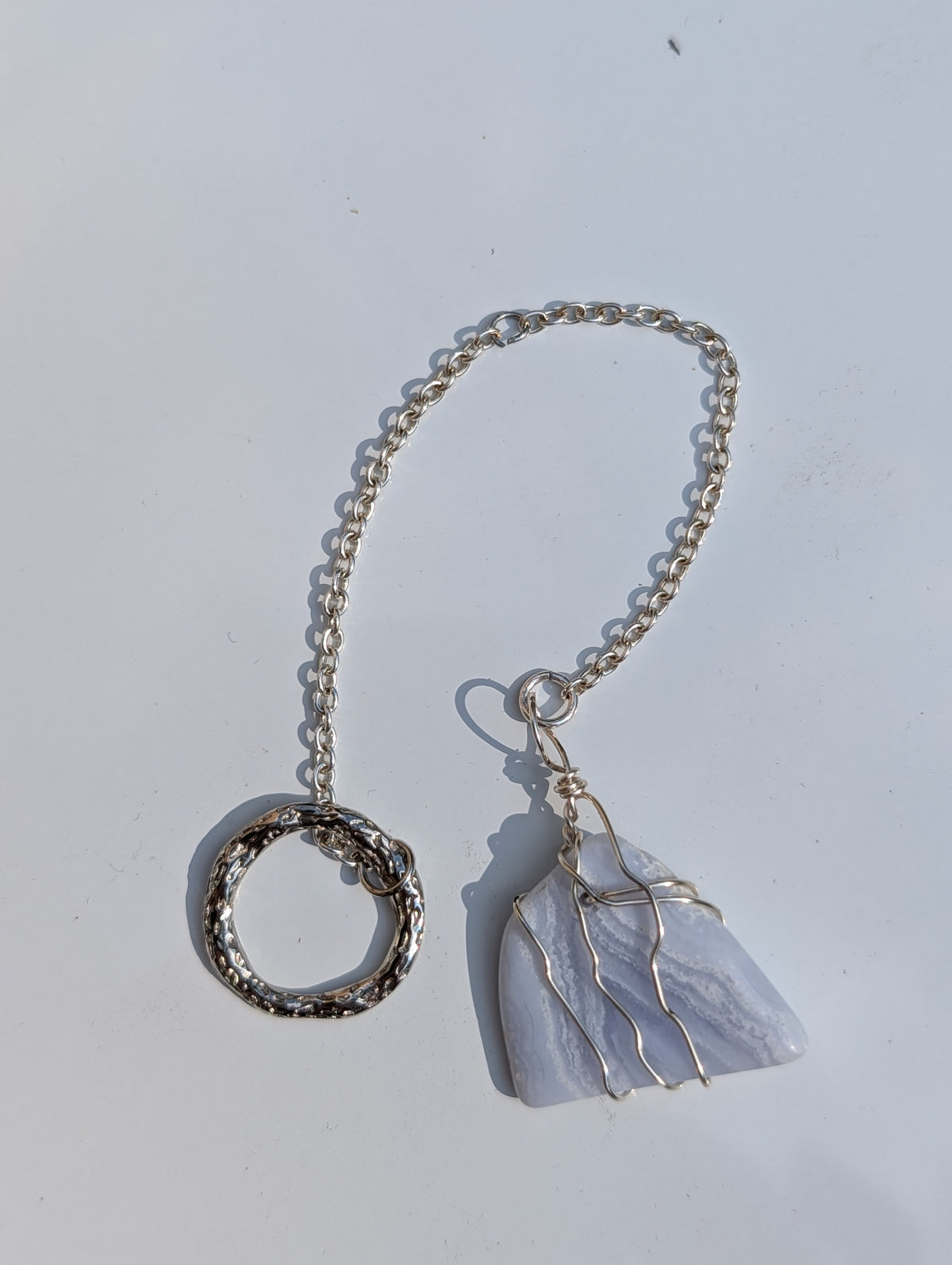 Wire-wrapped Blue Lace Agate Pendulum (reiki blessed)