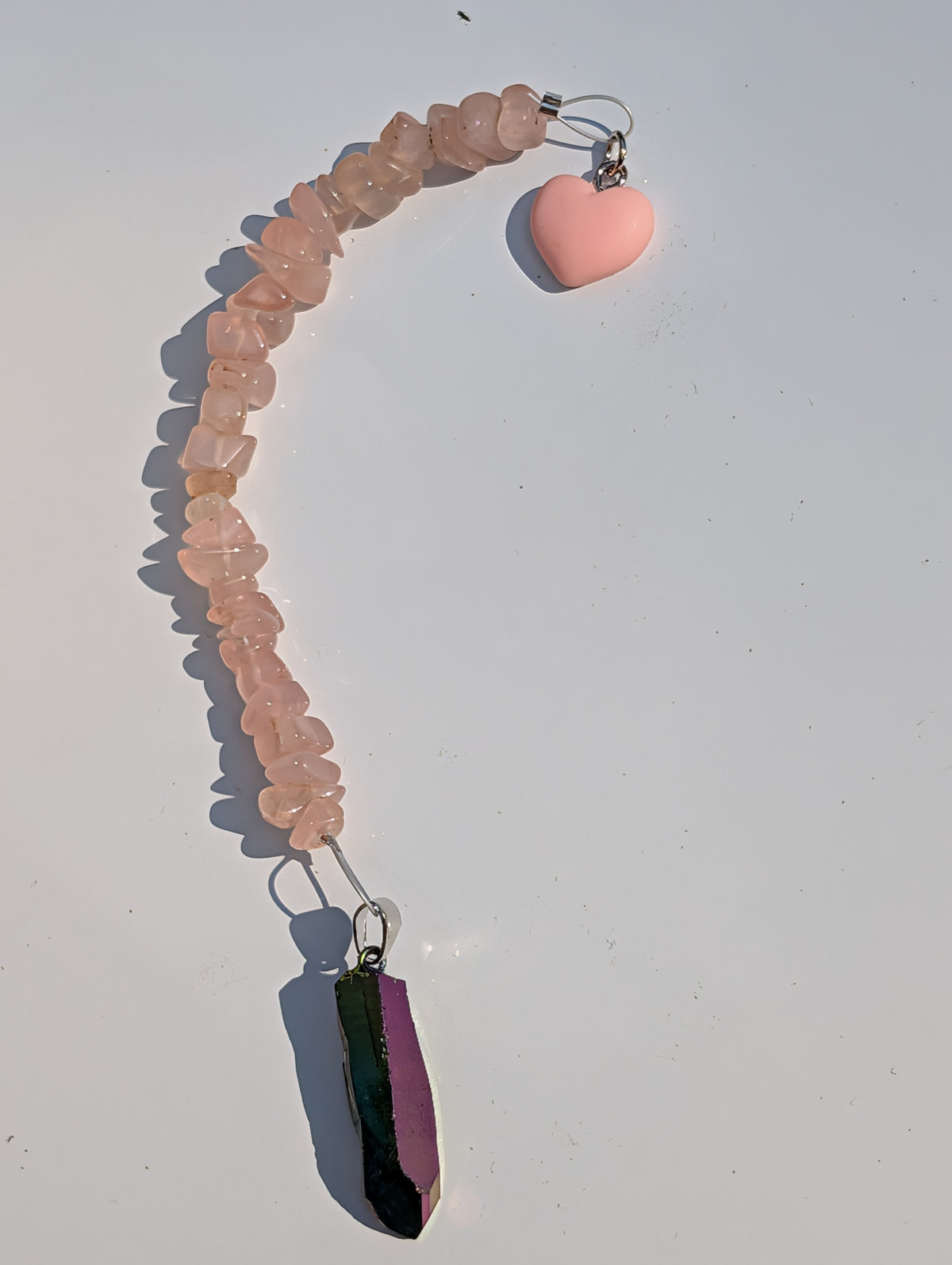 Rainbow Aura and Rose Quartz Pendulum (Reiki blessed)