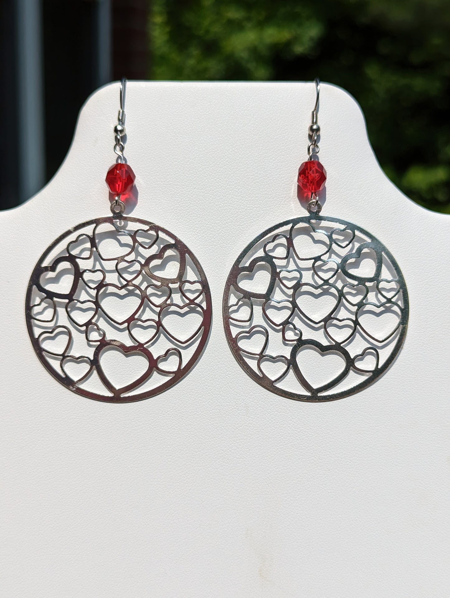 Silver-tone Large Tracery Heart Earrings