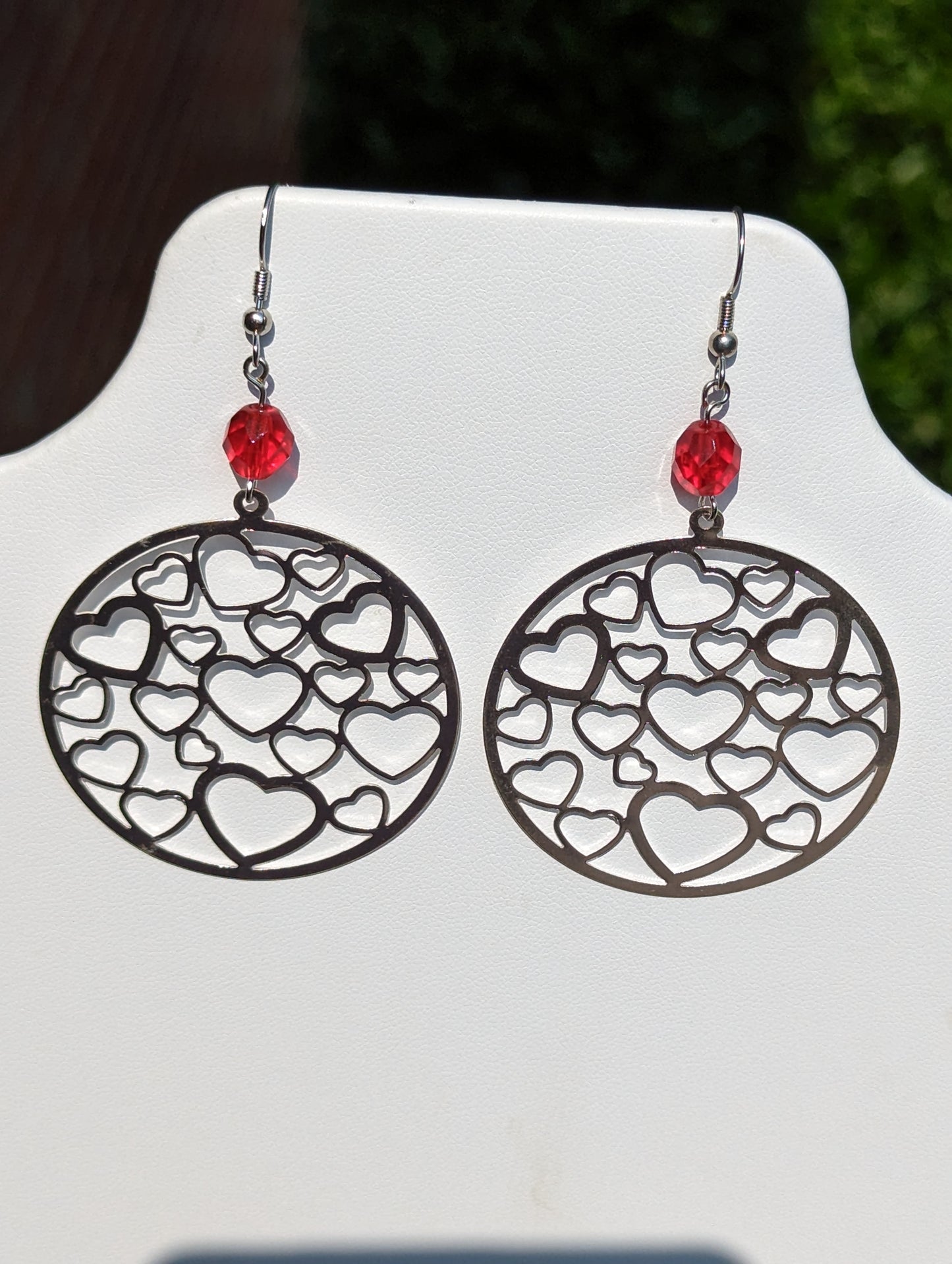 Silver-tone Large Tracery Heart Earrings