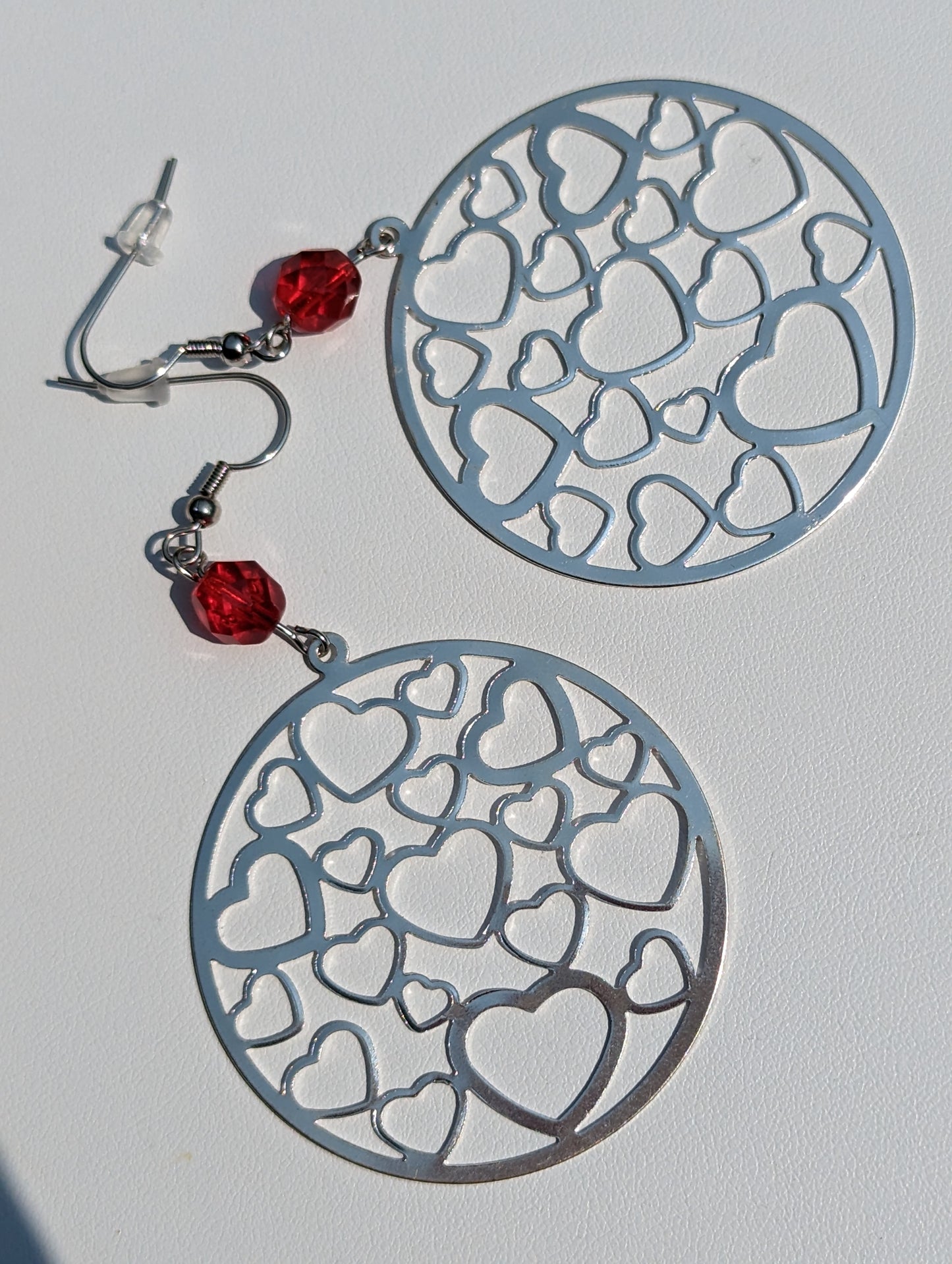 Silver-tone Large Tracery Heart Earrings