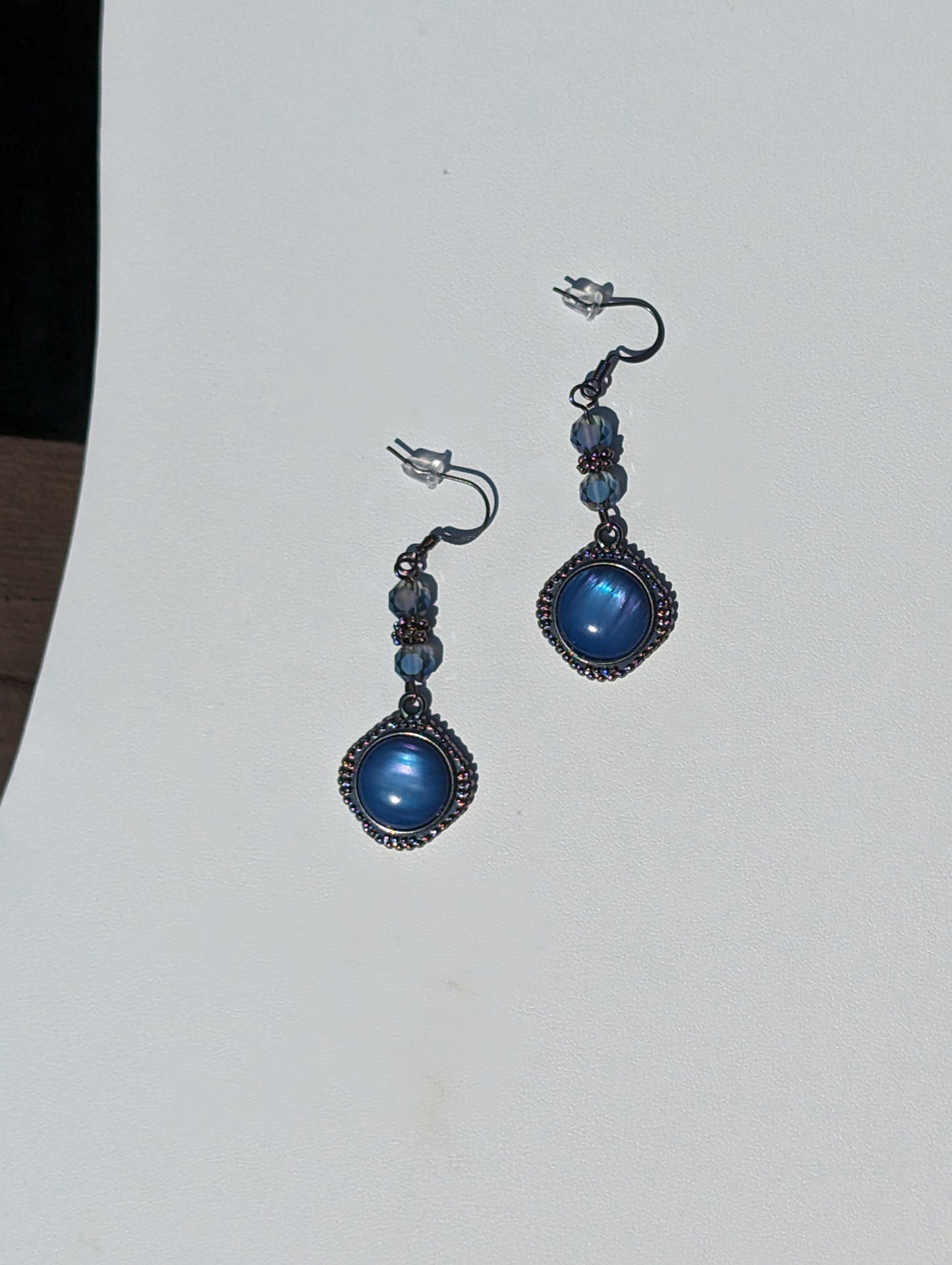 Blue Rainbow Stone Diamond-shaped Earrings