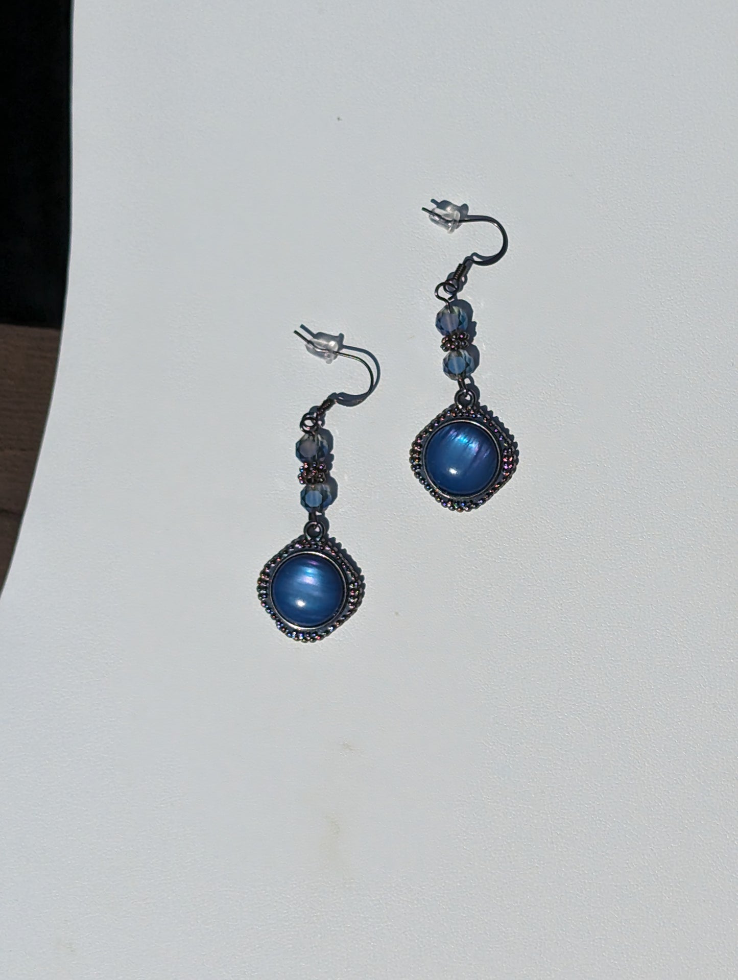 Blue Rainbow Stone Diamond-shaped Earrings