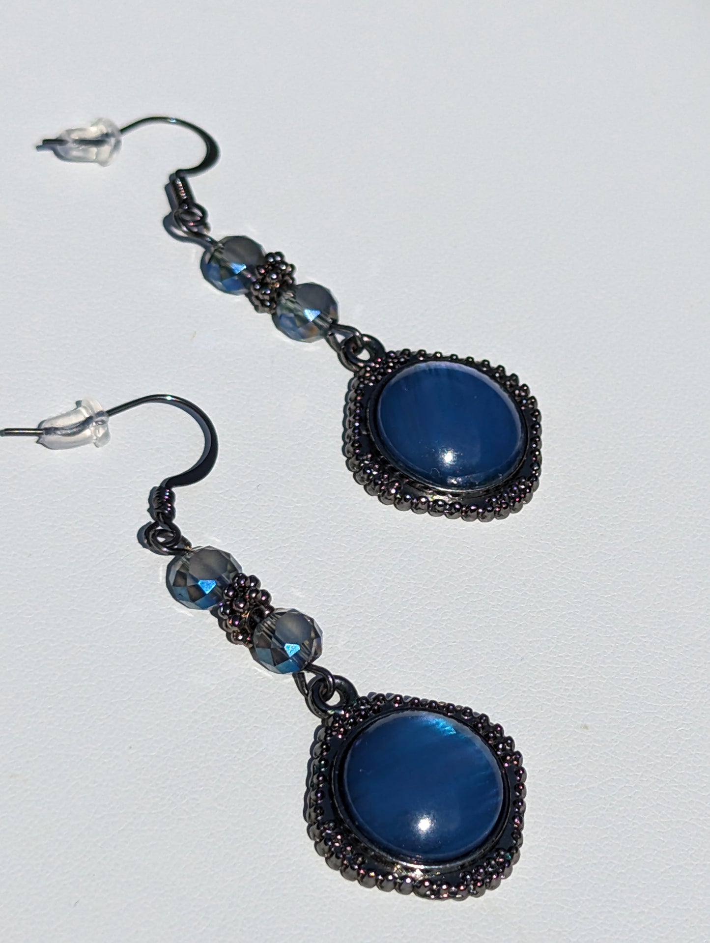 Blue Rainbow Stone Diamond-shaped Earrings