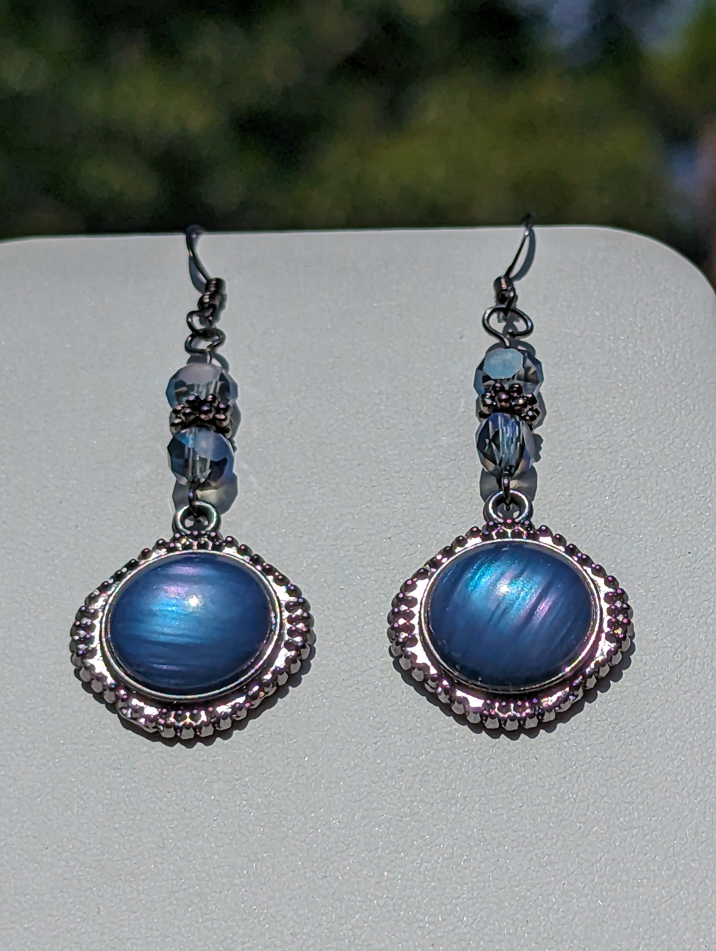 Blue Rainbow Stone Diamond-shaped Earrings