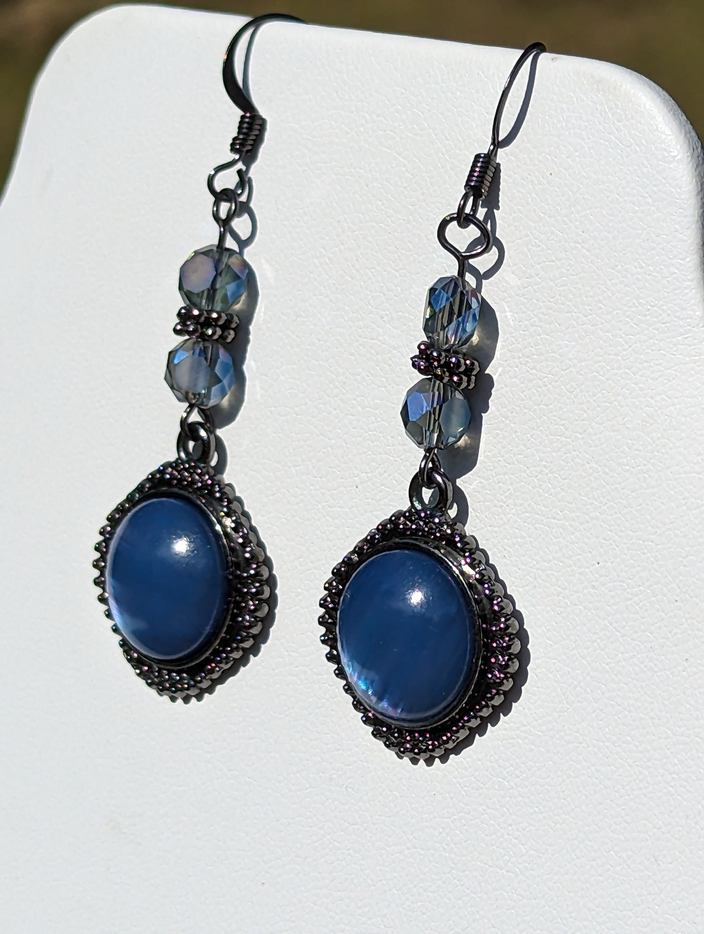 Blue Rainbow Stone Diamond-shaped Earrings