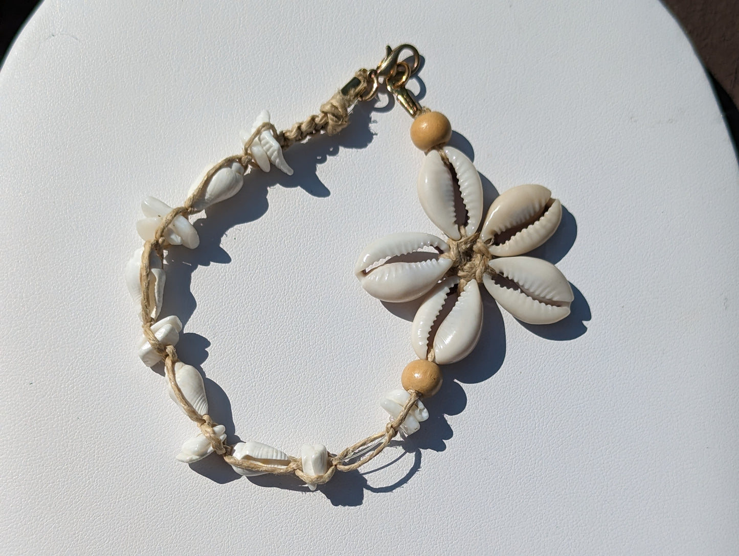 White Cowrie Shells Flower Bracelet (Long)