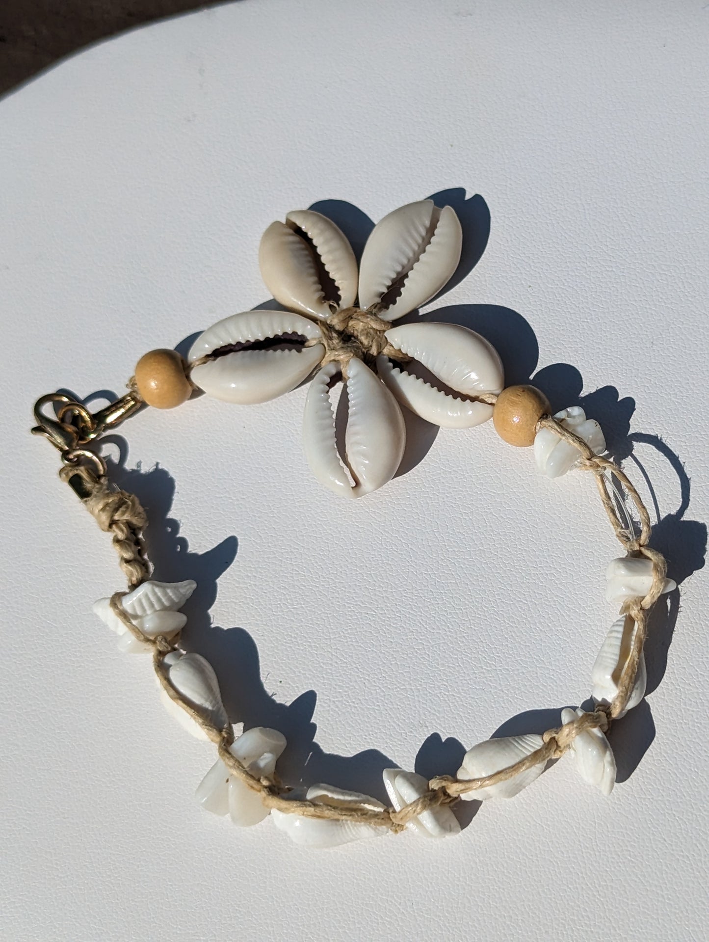 White Cowrie Shells Flower Bracelet (Long)