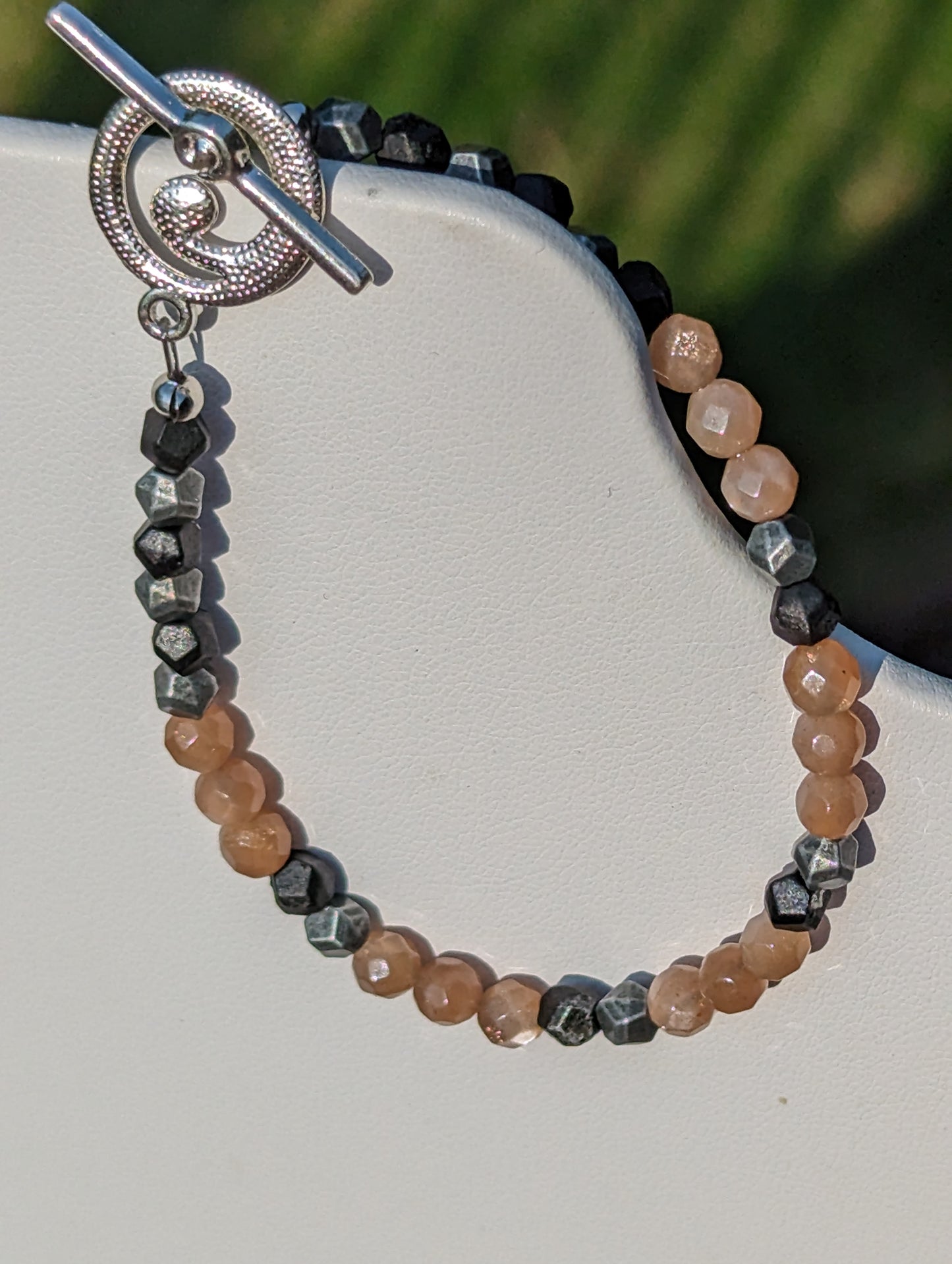 Sunstone and Charcoal-colored Beaded Bracelet