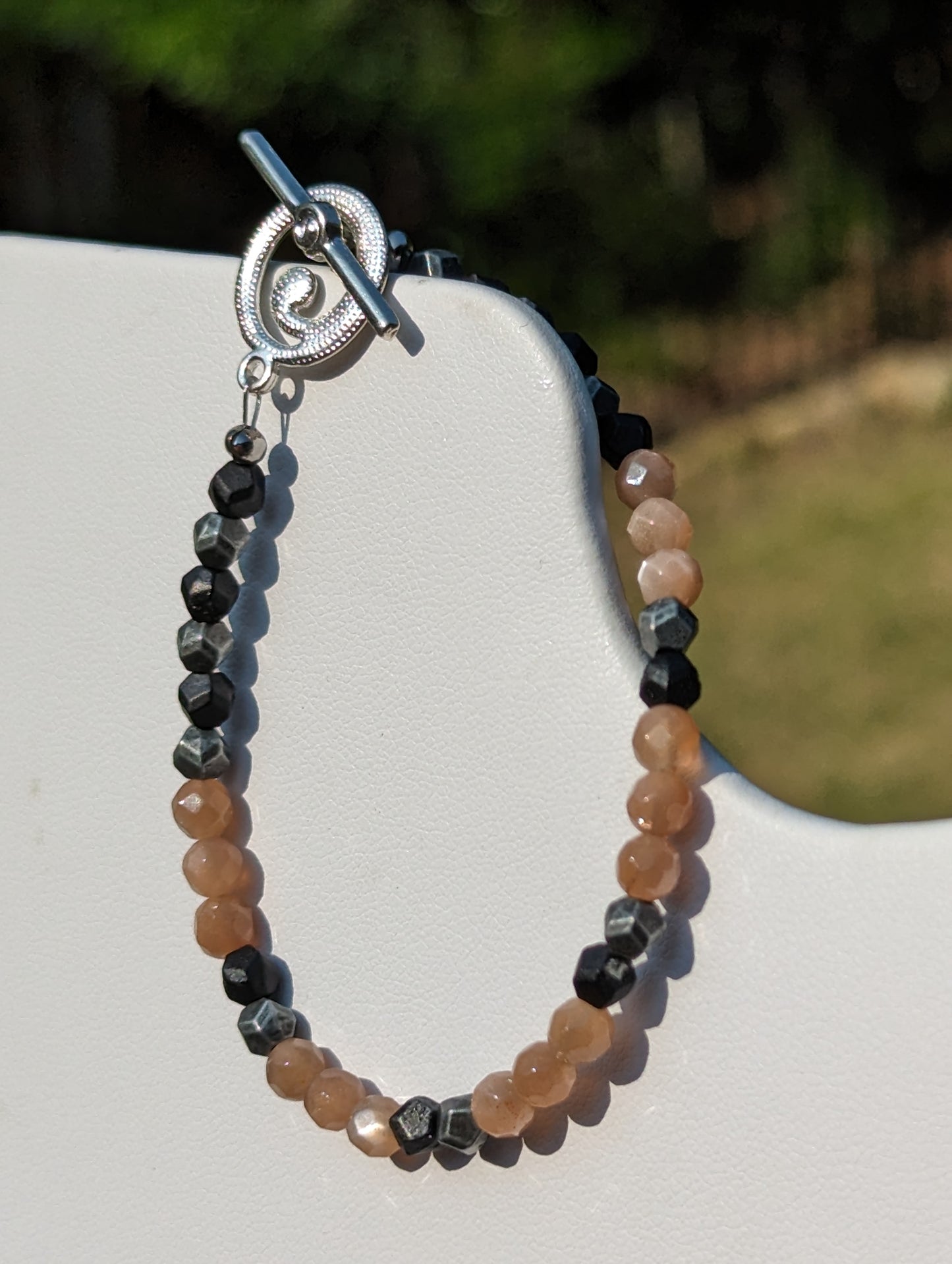 Sunstone and Charcoal-colored Beaded Bracelet