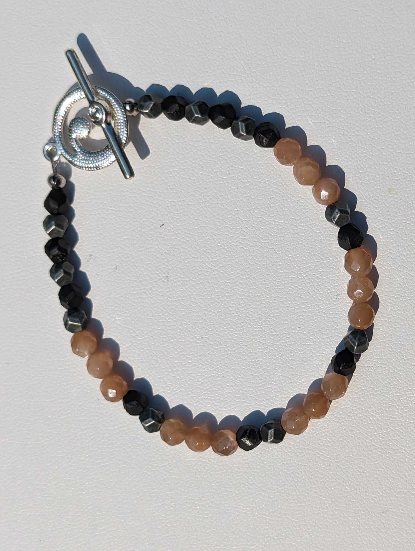 Sunstone and Charcoal-colored Beaded Bracelet with Toggle Clasp