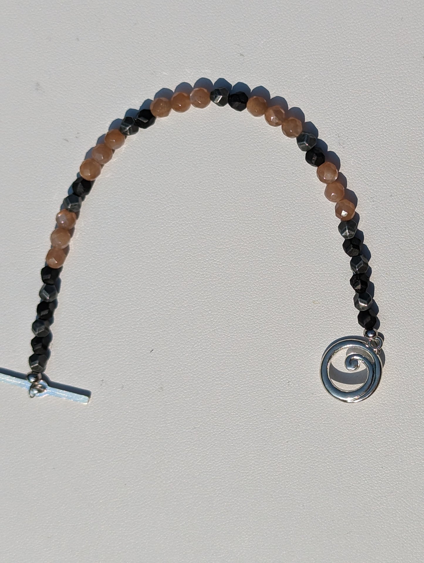 Sunstone and Charcoal-colored Beaded Bracelet