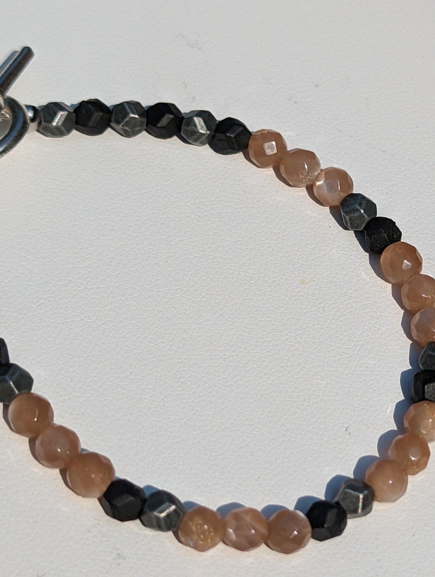 Sunstone and Charcoal-colored Beaded Bracelet with Toggle Clasp