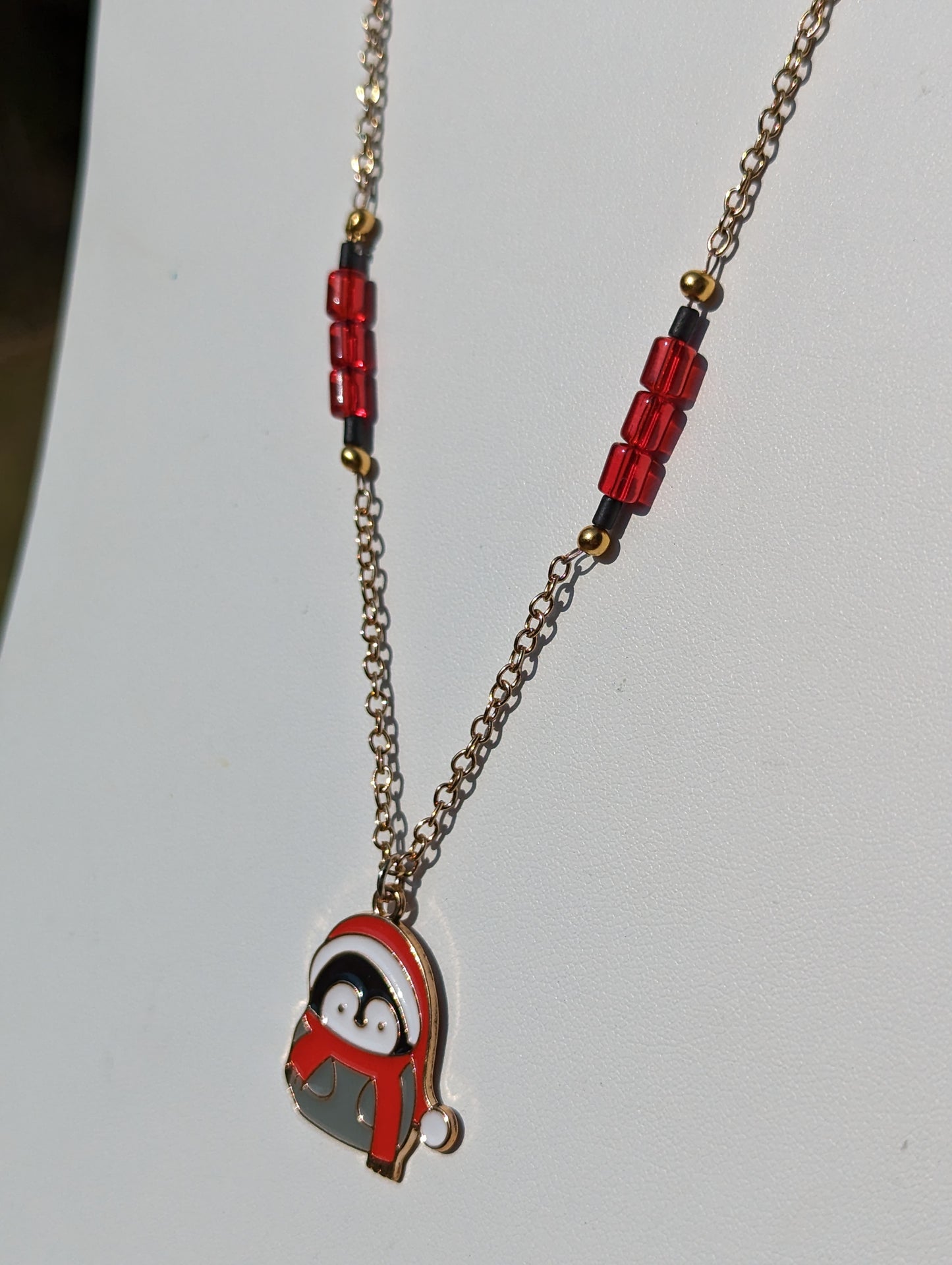 Santa Penguin Charm on Gold-tone Necklace